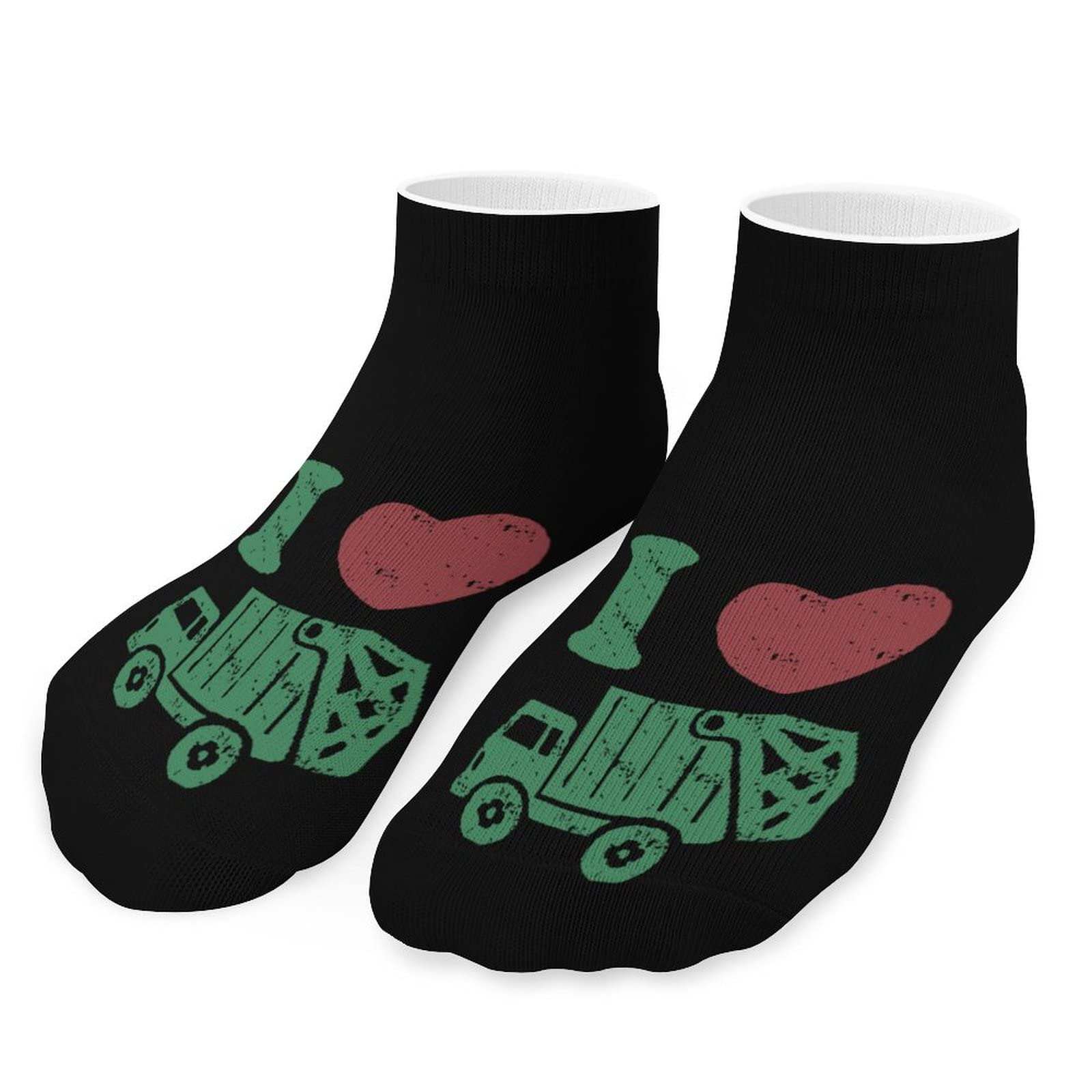 Non-Slip Low Cut No-Show Ankle Socks with Garbage Truck Design - Comfort Fit Casual Socks for Men & Women - Perfect for Work, Gym, and Everyday Wear