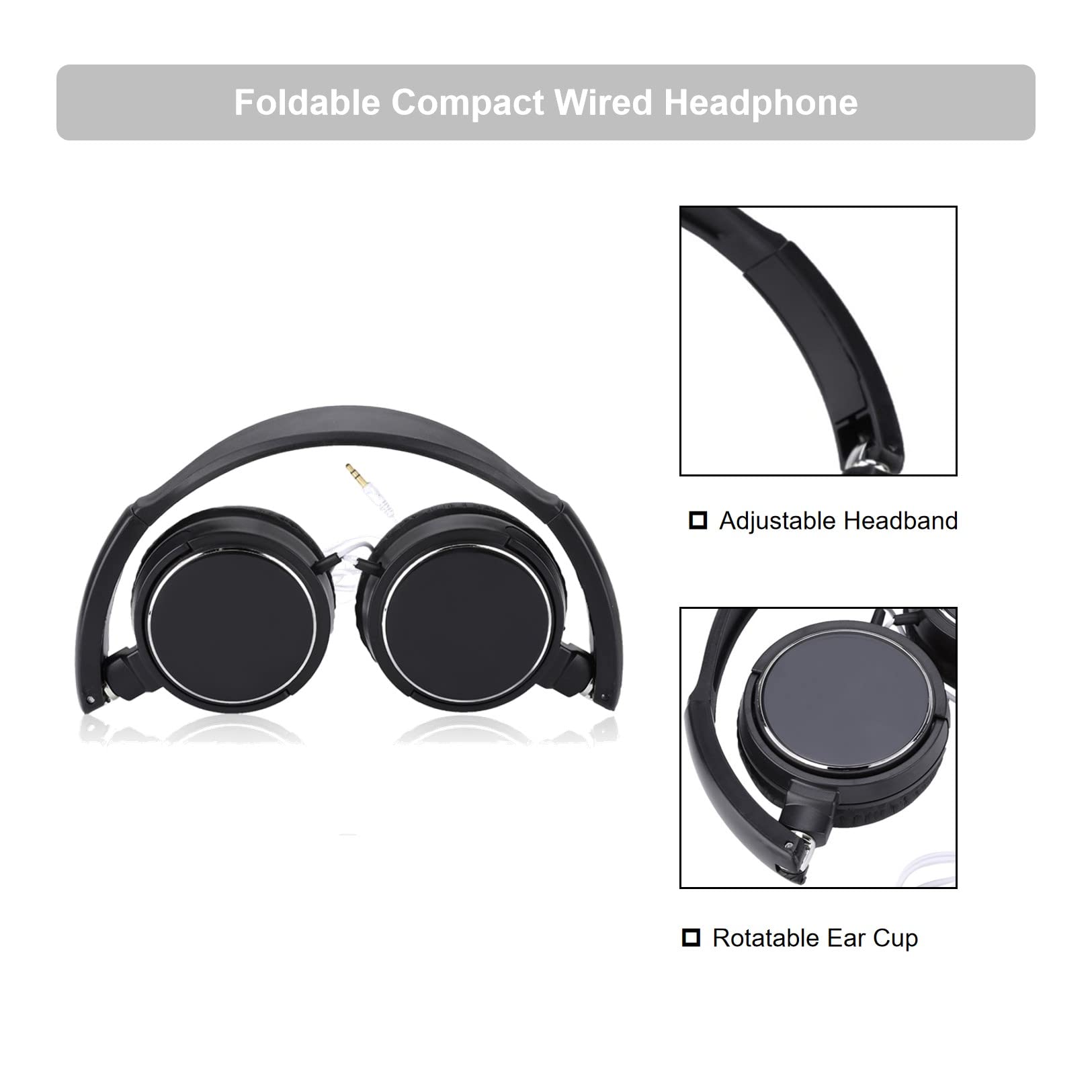 Premium Over-Ear Wired Headphones with HiFi Stereo Sound, Lightweight Foldable Design & Adjustable Headband - Perfect for Music, Gaming, Office Work & Travel