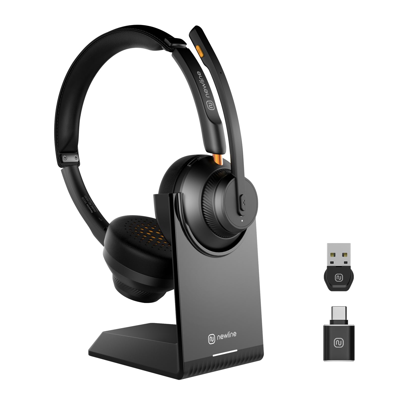 5.1 Bluetooth Wireless Headset with AI Noise Cancelling Microphone - 48H Battery Life, USB Dongle & Charging Base - Perfect for Office Work, Remote Jobs, Call Centers, Gaming, and Online Meetings