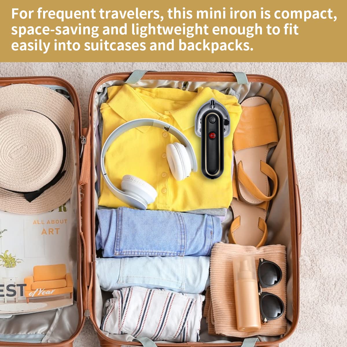 Mini Travel Iron with Nonstick Soleplate & Water Tank - Portable Steamer Iron for Clothes, Lightweight Compact Iron with Spray Mist Function - Perfect for Business Trips, Vacations & Home Use