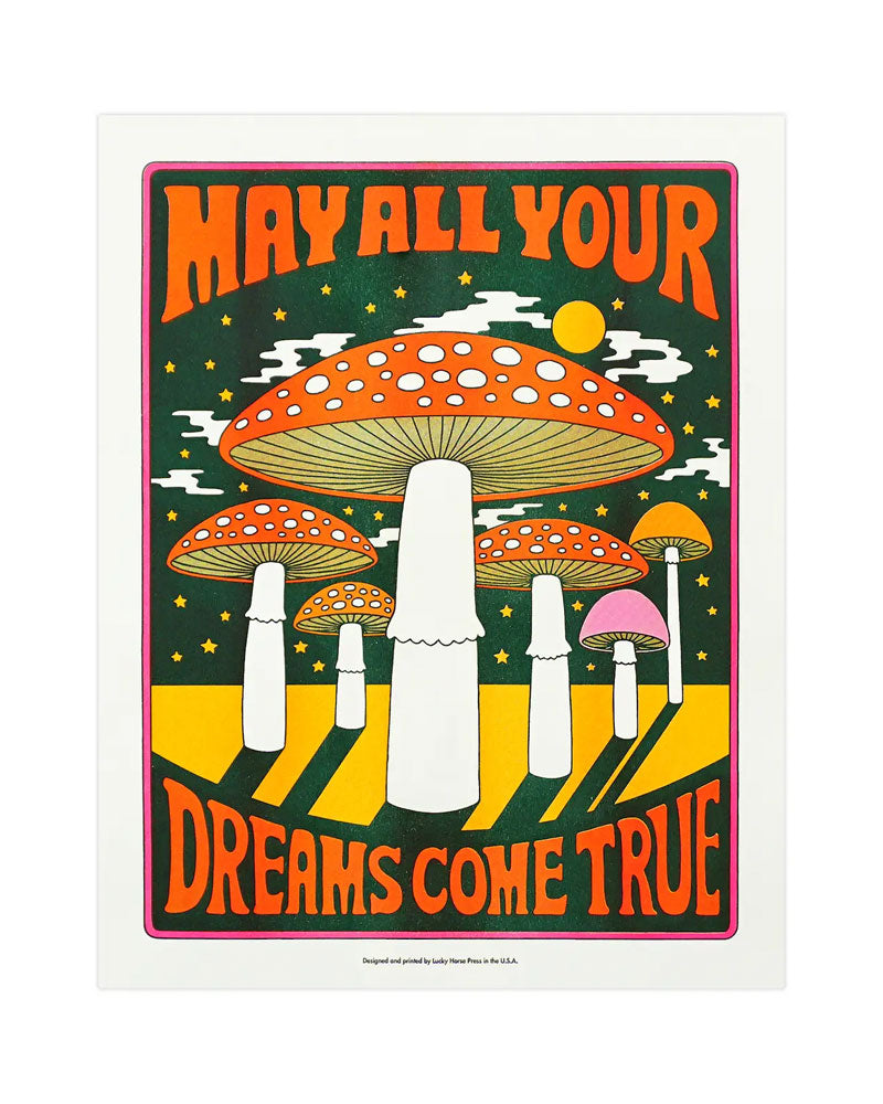 May All Your Dreams Come True Risograph Art Print - 11x14 Inches Inspirational Wall Decor for Home, Office & Gift Giving