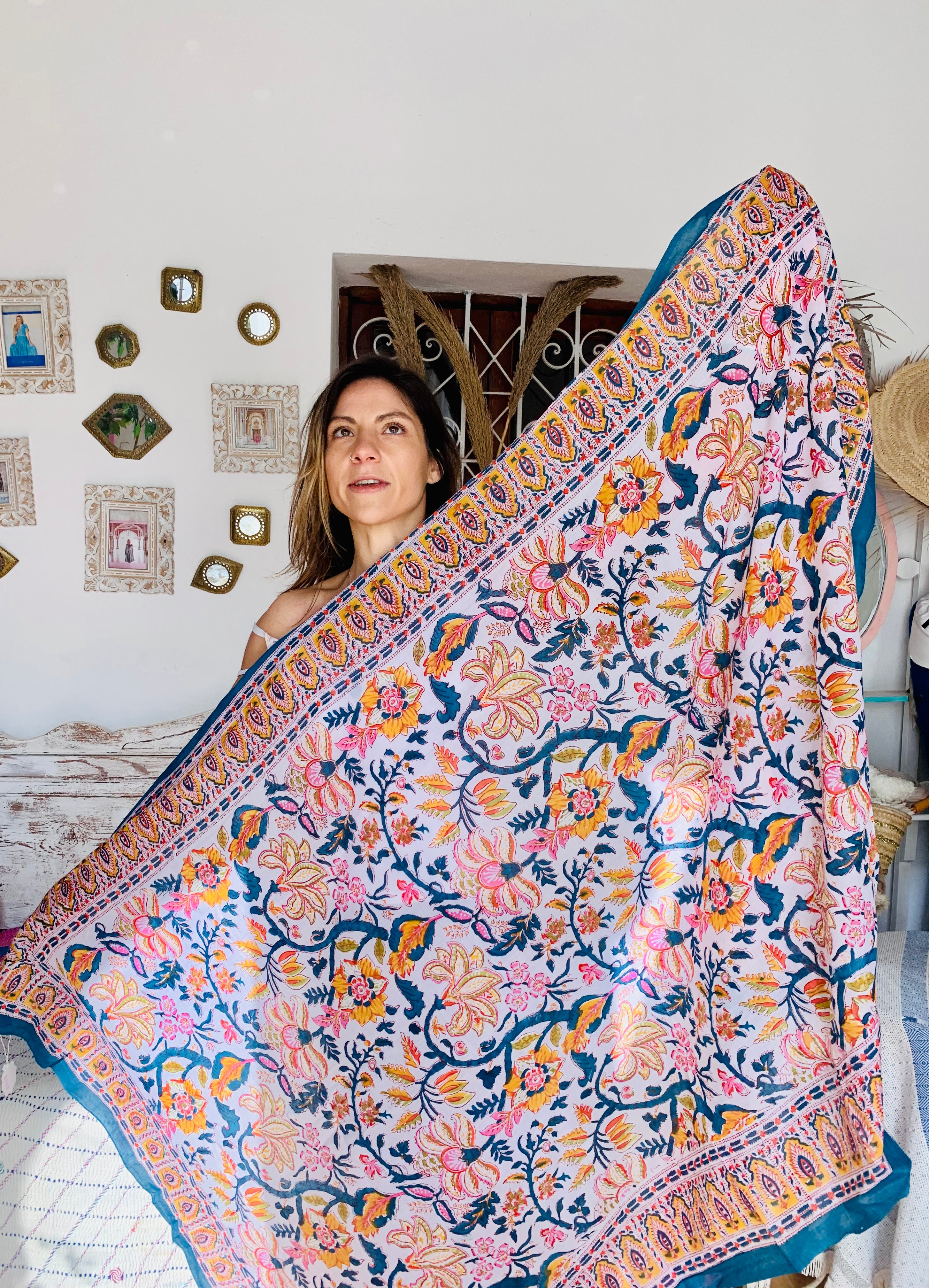 Stylish Block Print Cotton Sarong Pareo Shawl - New Collection for Beach, Pool & Summer Fashion