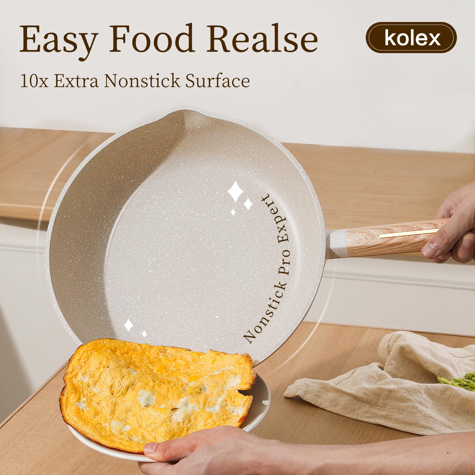 KOLEX 13-Piece Nonstick Cookware Set - White Granite Induction Pots and Pans Set with Frying Pans & Saucepans, PFOA & PFOS Free - Perfect for Home Cooking, Meal Prep & Professional Kitchens