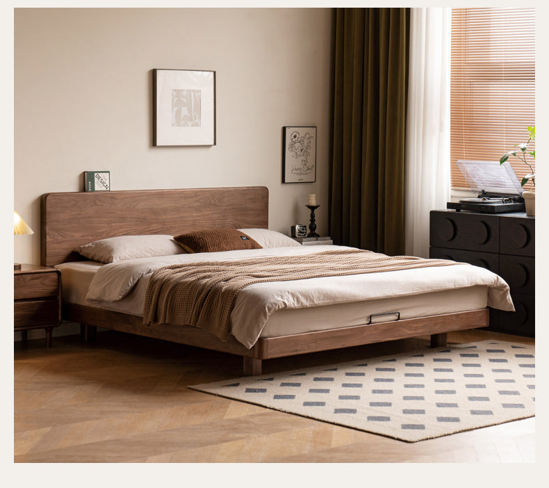 Solid Wood Floating Bed Frame - Black Walnut & Oak - Modern Platform Bed with Hidden Storage - Perfect for Small Bedrooms & Minimalist Home Decor