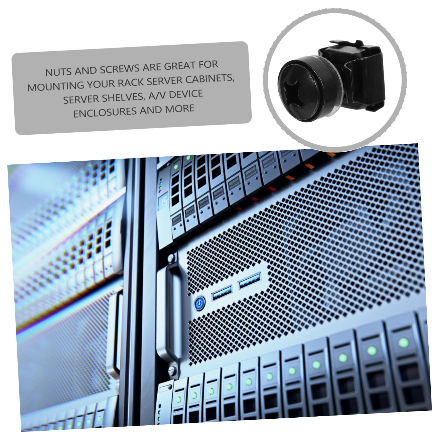 50pcs Server Cabinet Cage Nuts & Screws Kit - Rack Mount Computer Hardware for Network Equipment Installation (Compatible with Dell, HP, Cisco) - Perfect for Data Center, Server Room and IT Infrastructure Setup