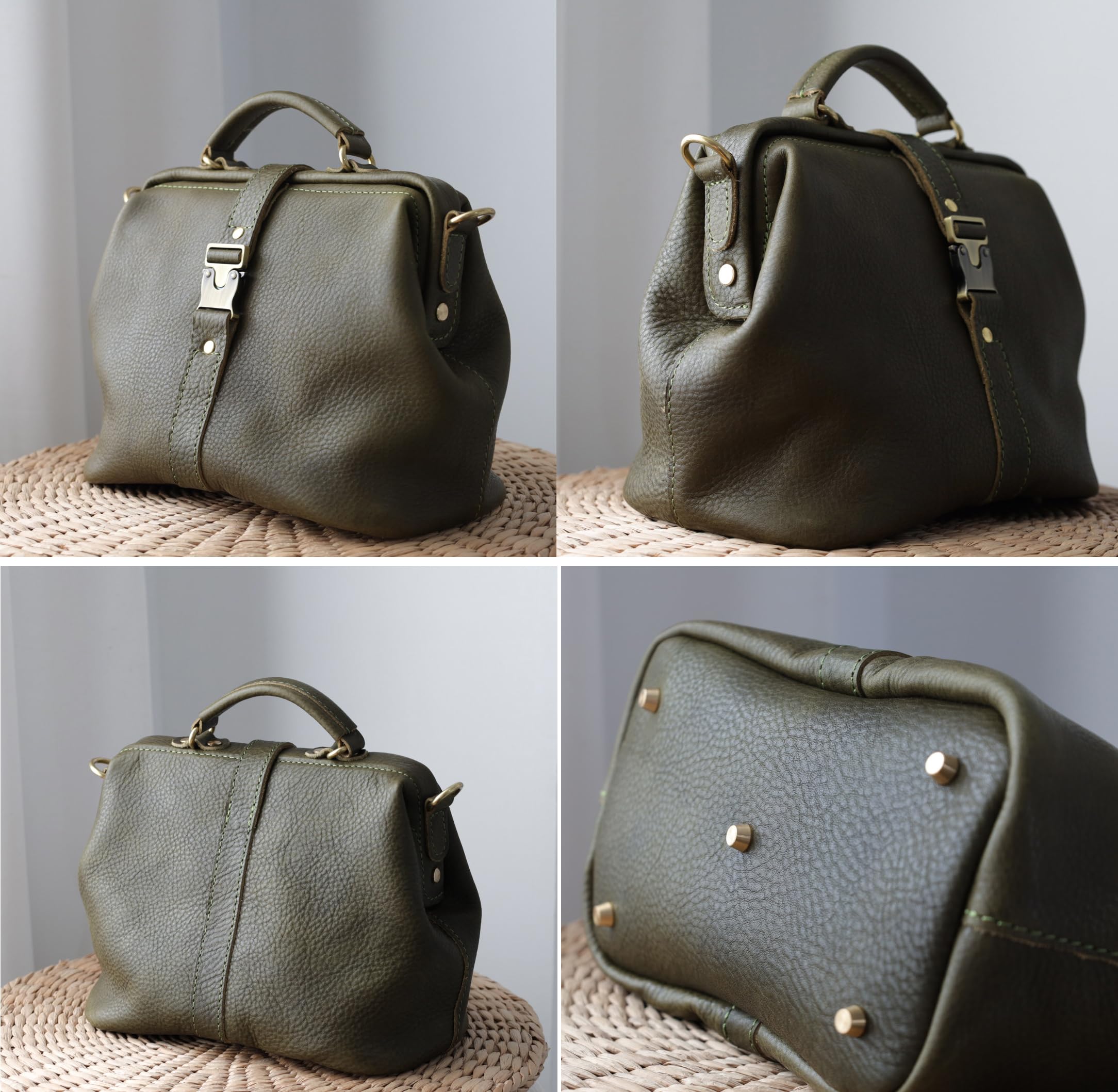 Soft Leather Doctor's Bag - Stylish Doctor Style Tote, Genuine Leather Purse, Adjustable Shoulder Strap, Monogrammable Everyday Carry Large Bag (Olive) - Perfect for Medical Professionals, Work Commute & Travel