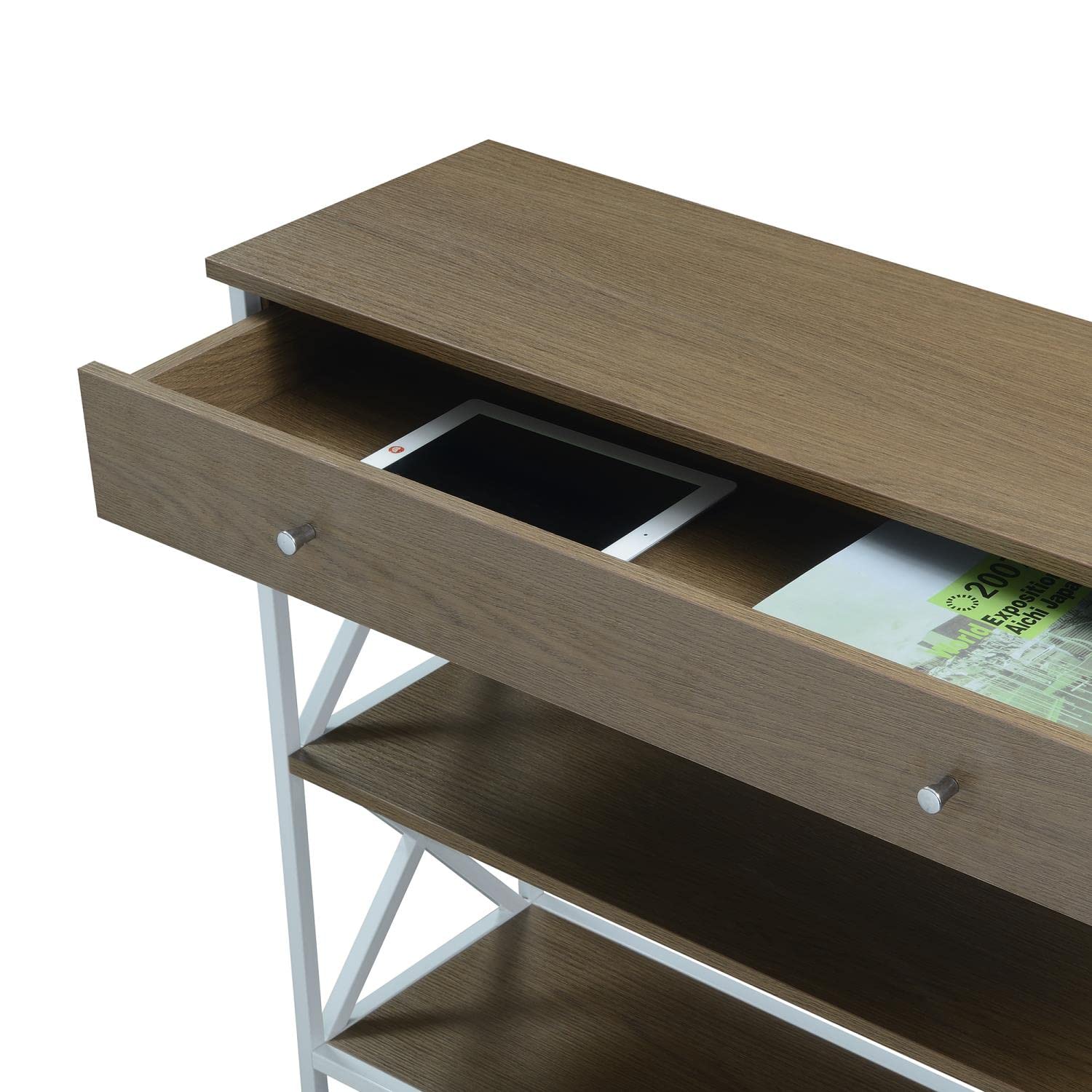 Convenience Concepts Tucson 1-Drawer Console Table with Shelves - Driftwood & White Finish - Entryway, Living Room, Hallway Furniture for Home Decor