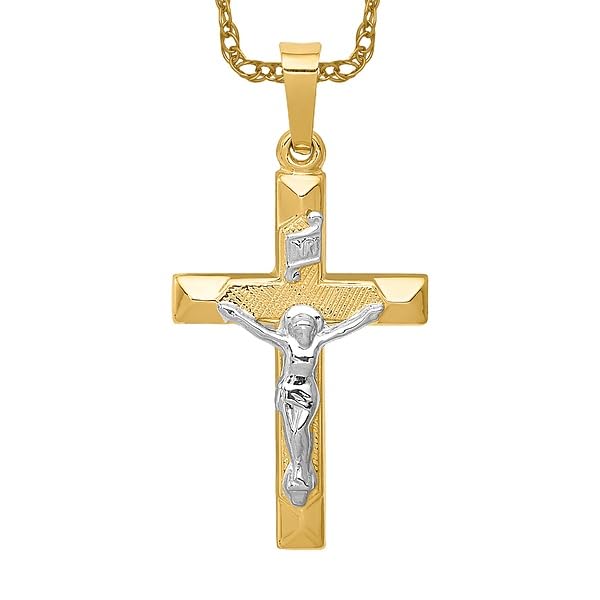 14K Solid Two Tone Gold Jesus Christ Crucifix Pendant Necklace - Religious Cross Charm for Women & Men, Perfect for Baptism, First Communion, Confirmation & Daily Wear