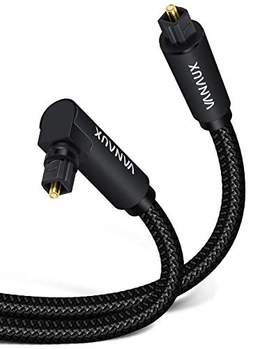 VANAUX 90 Degree Optical Audio Cable Digital Toslink S/PDIF 1m Fiber Optic Cable - High Speed 24K Gold Plated Connectors for Home Theater, Sound Bar, TV, Xbox, PlayStation, Blu-ray Player - Perfect for 4K HDR Dolby Atmos Surround Sound Systems (3.3ft/1m, Black)