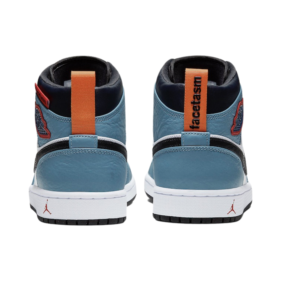 Air Jordan 1 Mid Fearless Facetasm Sneakers - White/Black/Celestial Teal/Dark Obsidian Basketball Shoes for Men | Streetwear Fashion & Casual Wear