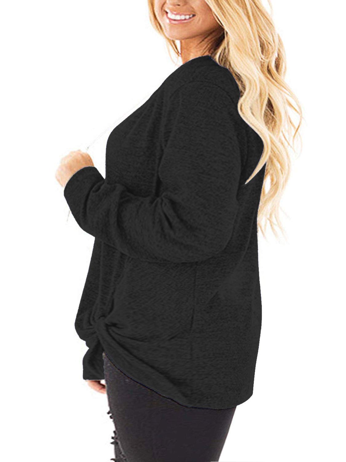 DOLNINE Women's Plus Size Knotted Tops Long Sleeve Tee Shirts - Loose Casual Blouse for Women | Comfortable & Stylish for Everyday Wear, Office, and Outings