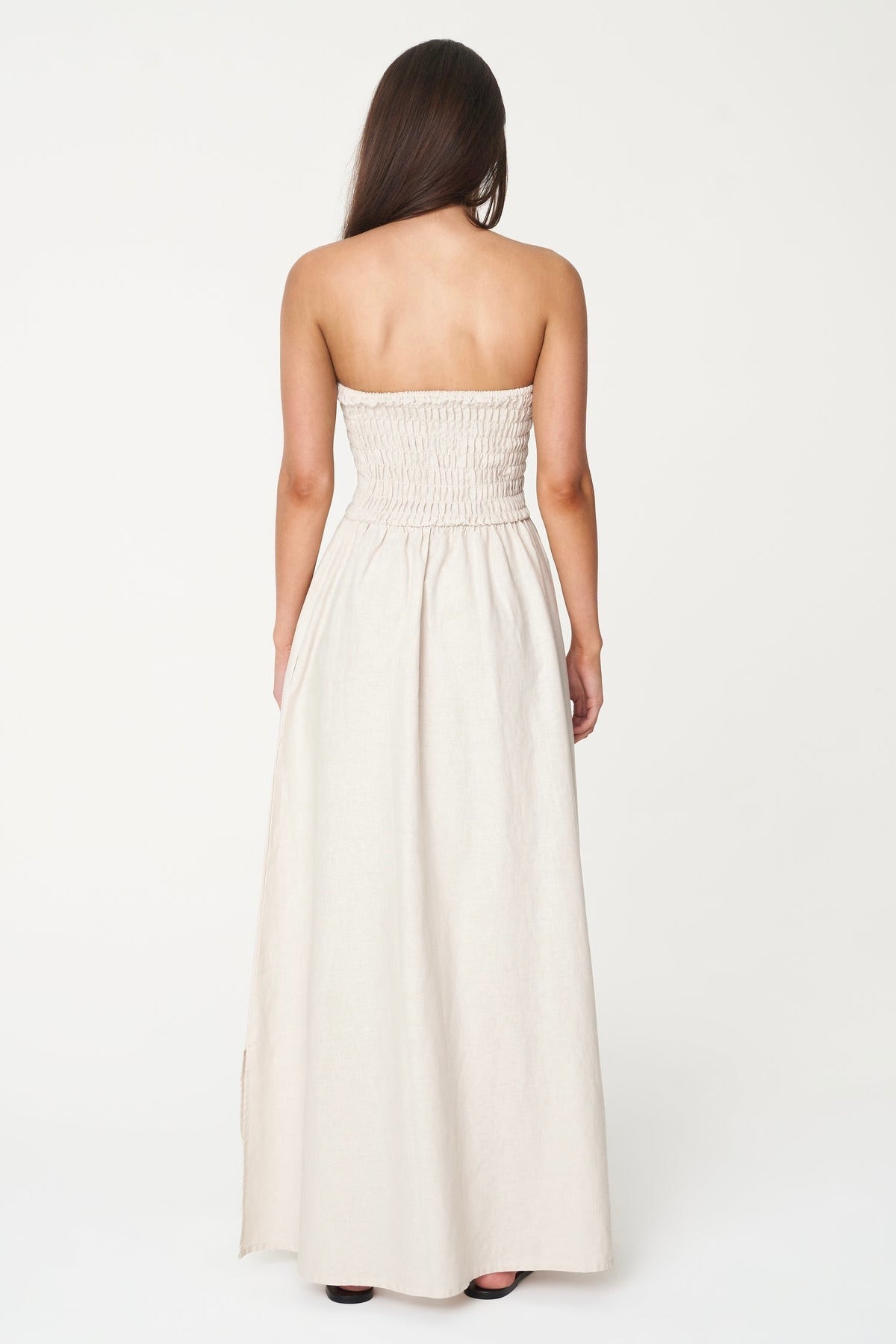 Strapless Linen Midi Dress for Women - Natural Boho Summer Beach Dress - Perfect for Vacation, Date Night & Outdoor Weddings