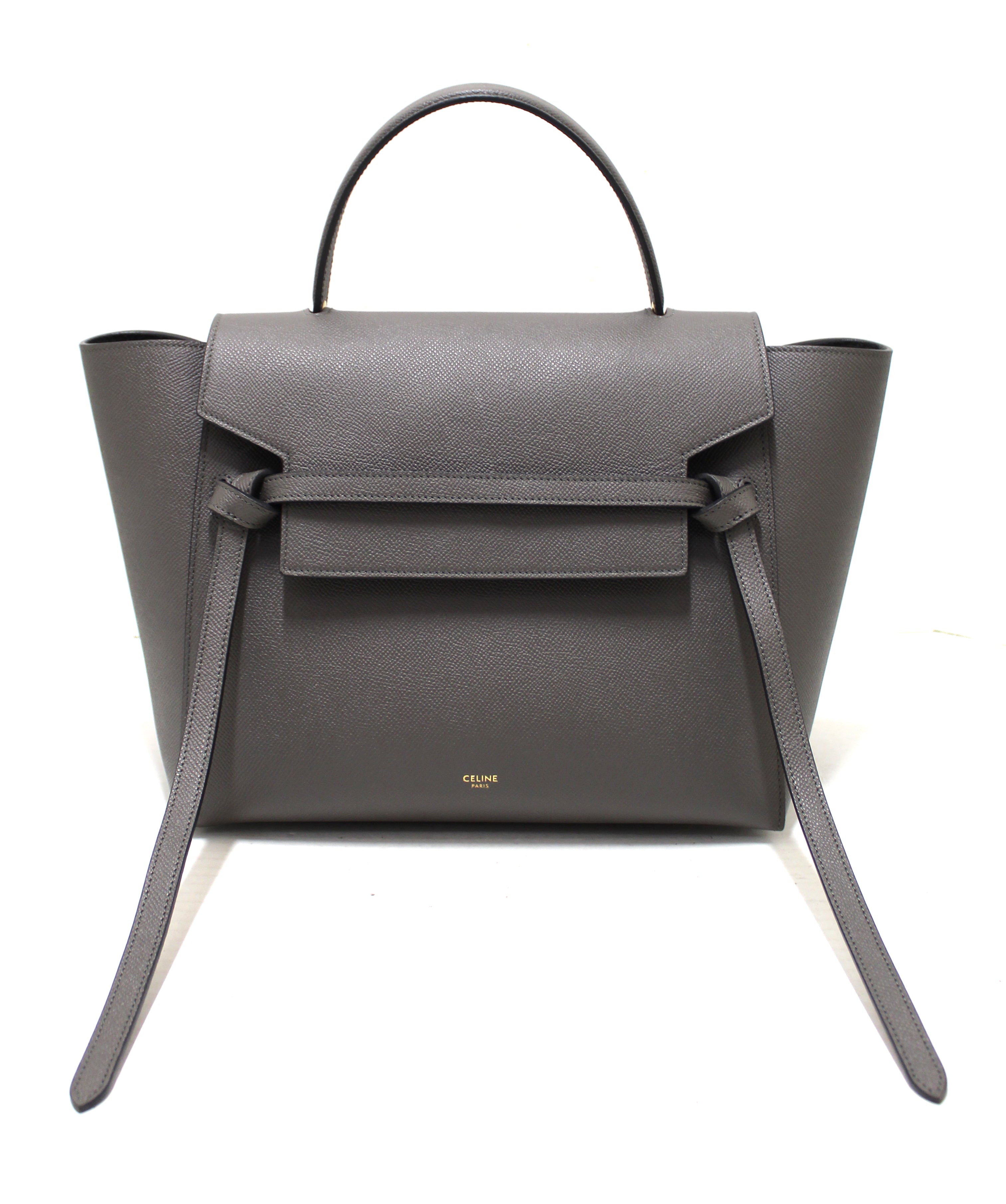 Authentic Celine Grey Grained Calfskin Leather Mini Belt Shoulder Bag for Women | Luxury Crossbody Purse | Perfect for Work, Travel & Evening Out