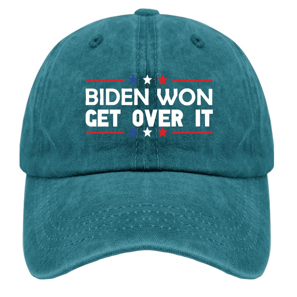 Biden 2024 Dad Hat - Funny 'Biden Won Get Over It' Baseball Cap for Women & Men - Adjustable Washed Denim Strapback Hat - Perfect for Political Supporters, Campaign Events & Casual Wear