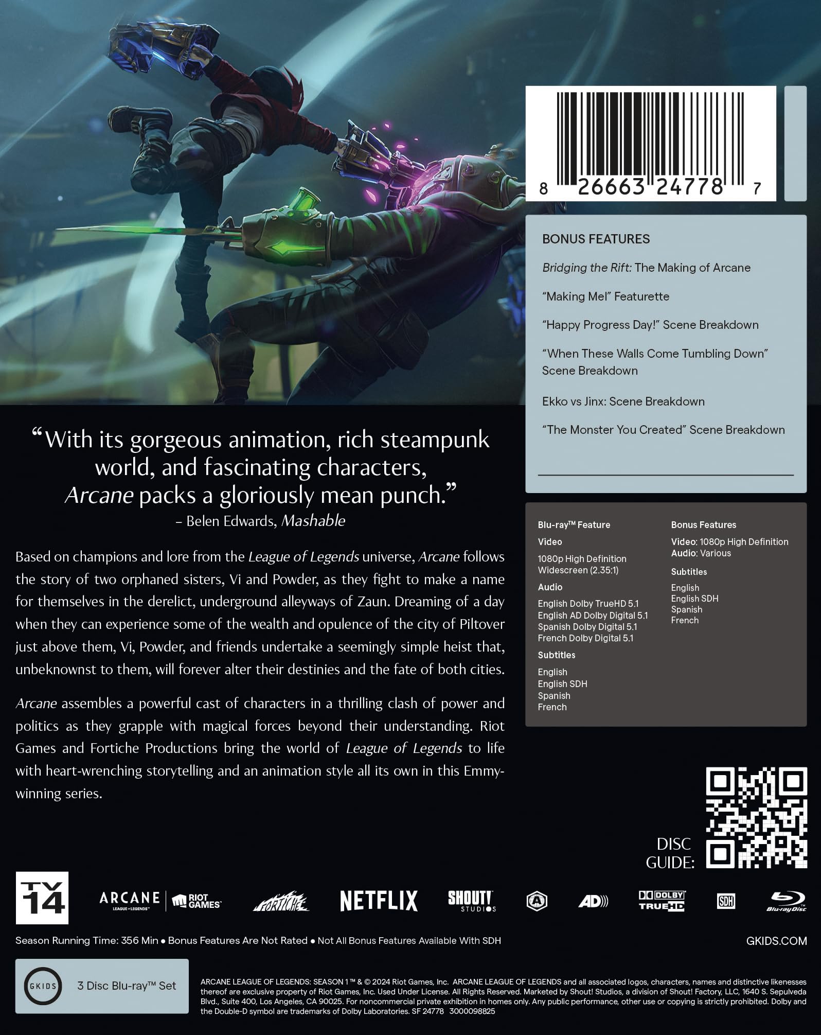Arcane: League of Legends Season 1 Limited Edition Steelbook Blu-ray - Collector's Edition for Fans, Perfect for Home Entertainment & Gift Giving