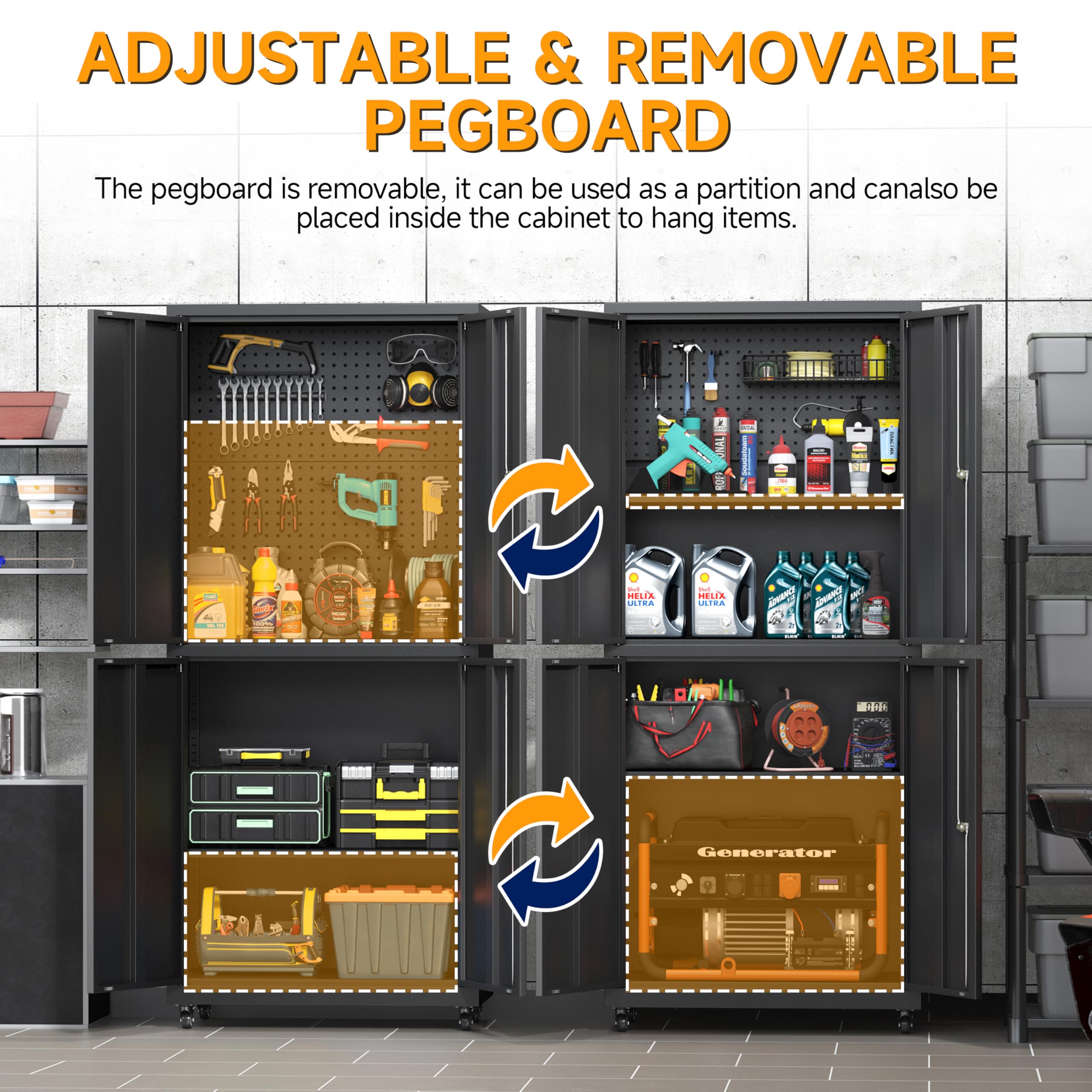 Heavy-Duty Metal Rolling Cabinet with Wheels - 72.8