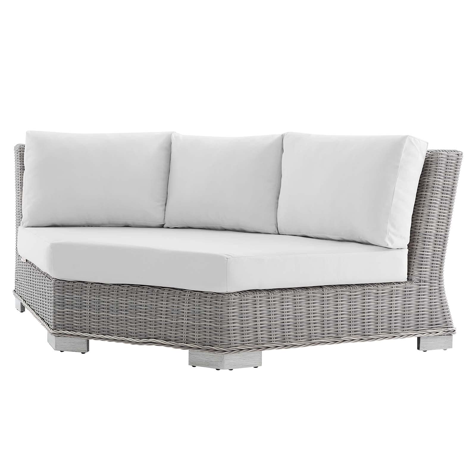 Modern Round Rattan Wicker Sofa Corner Chair with Sunbrella Fabric in Grey & White - Perfect for Outdoor Cafe Bistro and Patio Lounging