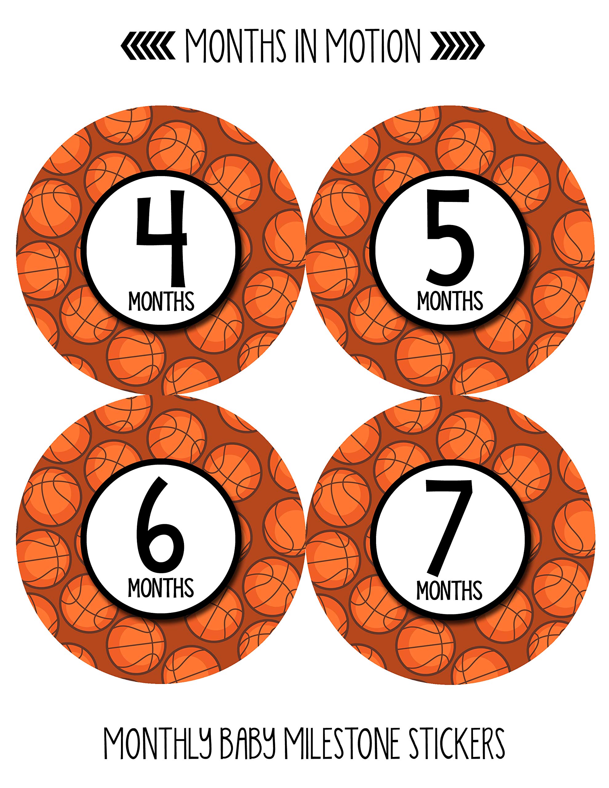 Baby Monthly Milestone Stickers for Boys - Newborn Basketball Theme - Set of 20 Adhesive Photo Props - Perfect for Baby's First Year Photo Shoots, Scrapbooking & Memory Keeping