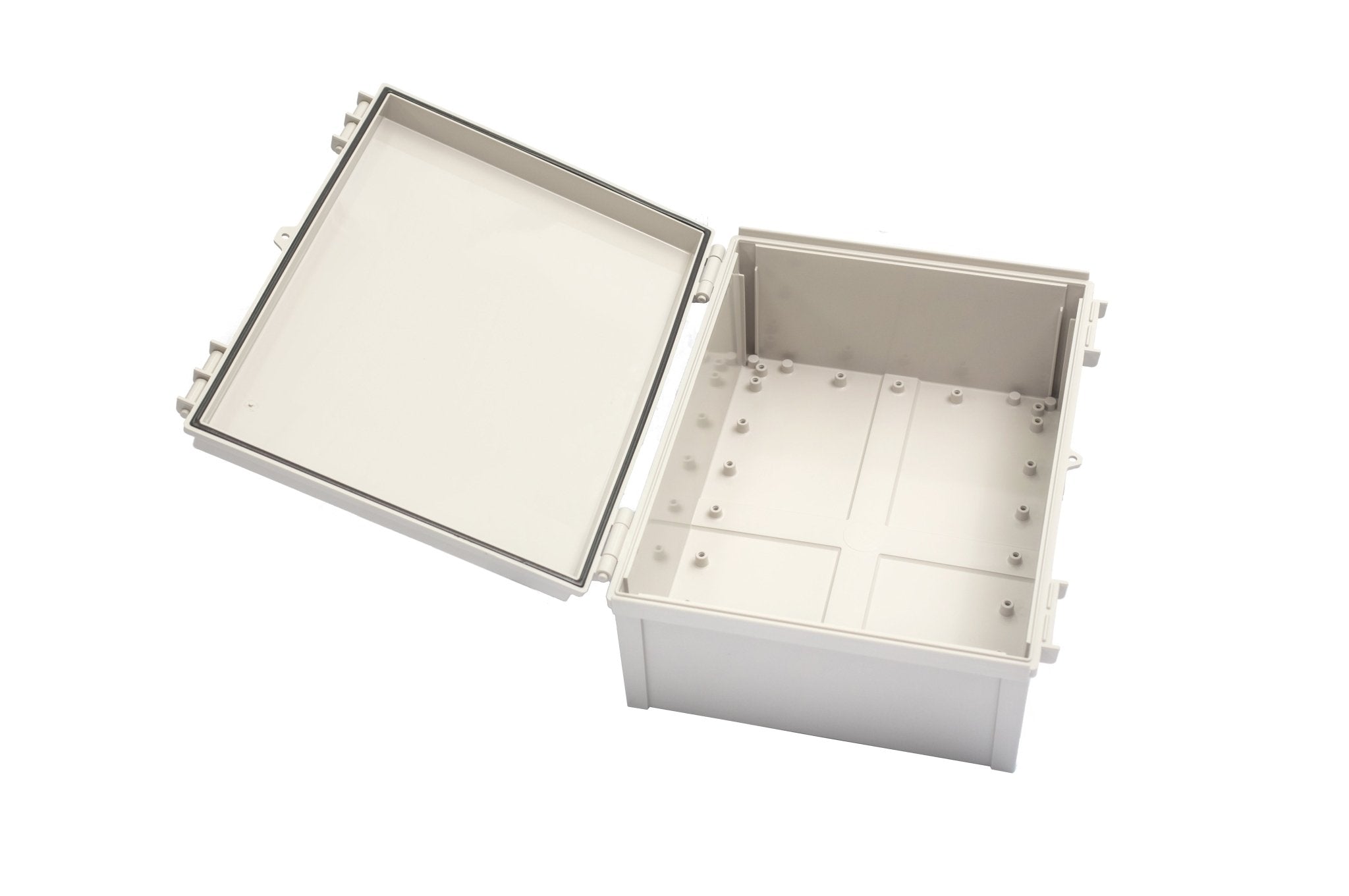 Boxco Q Series 11.81 x 11.81 x 6.30 Inches (300 x 300 x 160mm) Waterproof Plastic Enclosure - IP67 & IK08 Rated ABS Grey Hinged Cover with Mounting Plate - Perfect for Outdoor Electronics, Industrial Equipment & Electrical Control Boxes