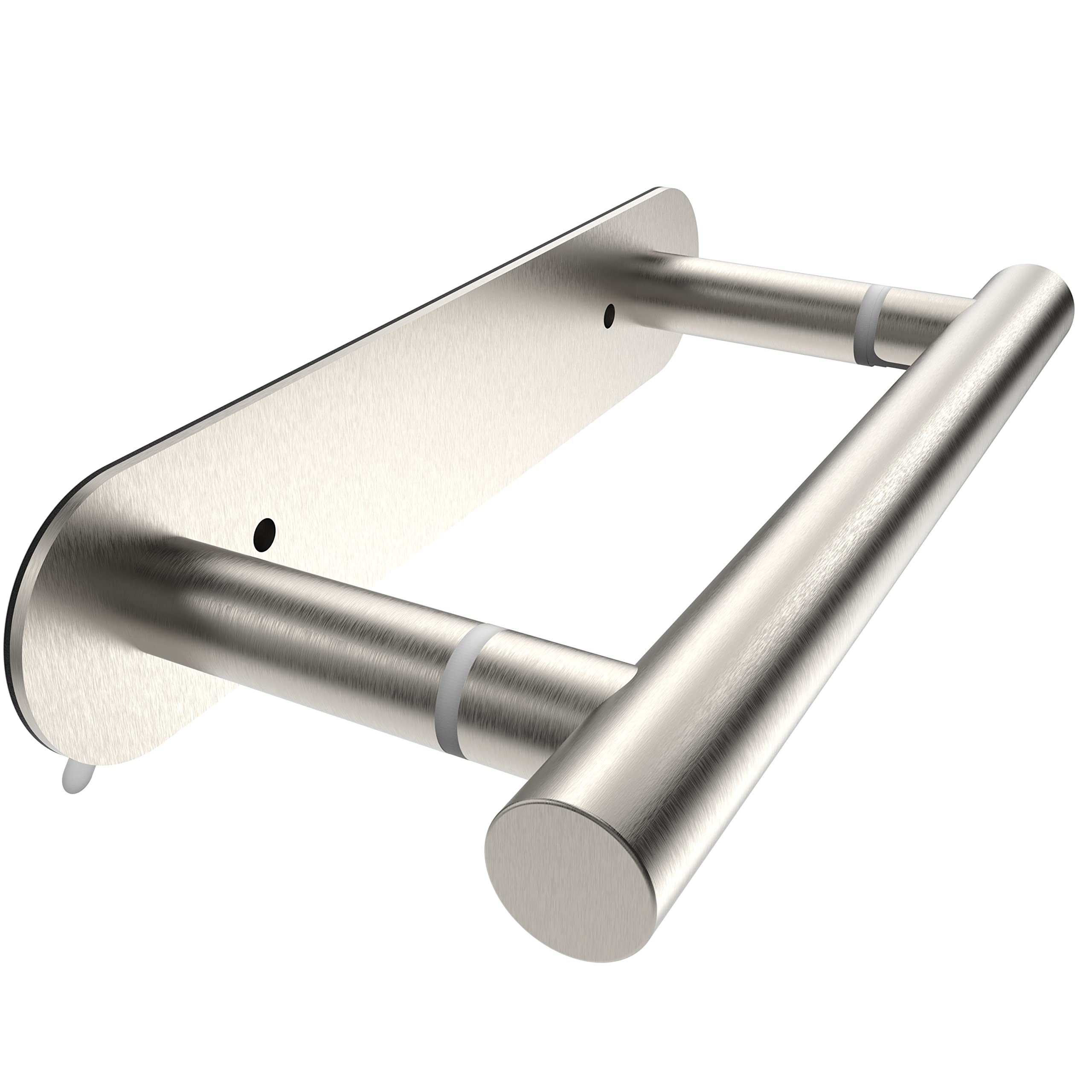Ruacq Self-Adhesive Toilet Paper Holder - Brushed Stainless Steel 304, Double Post Pivoting Design, Wall Mounted or Stick-On Bathroom Tissue Roll Holder - Perfect for Modern Homes, Apartments & RVs