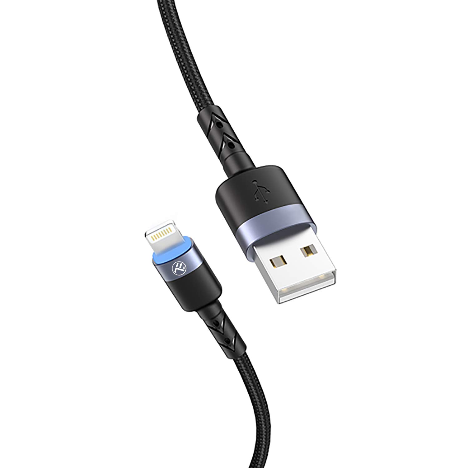 Premium TELLUR Nylon Braided USB to Lightning Cable with LED Indicator - 2M Fast Charging & Sync Cord for iPhone (Black) - Perfect for Home, Office & Travel Charging