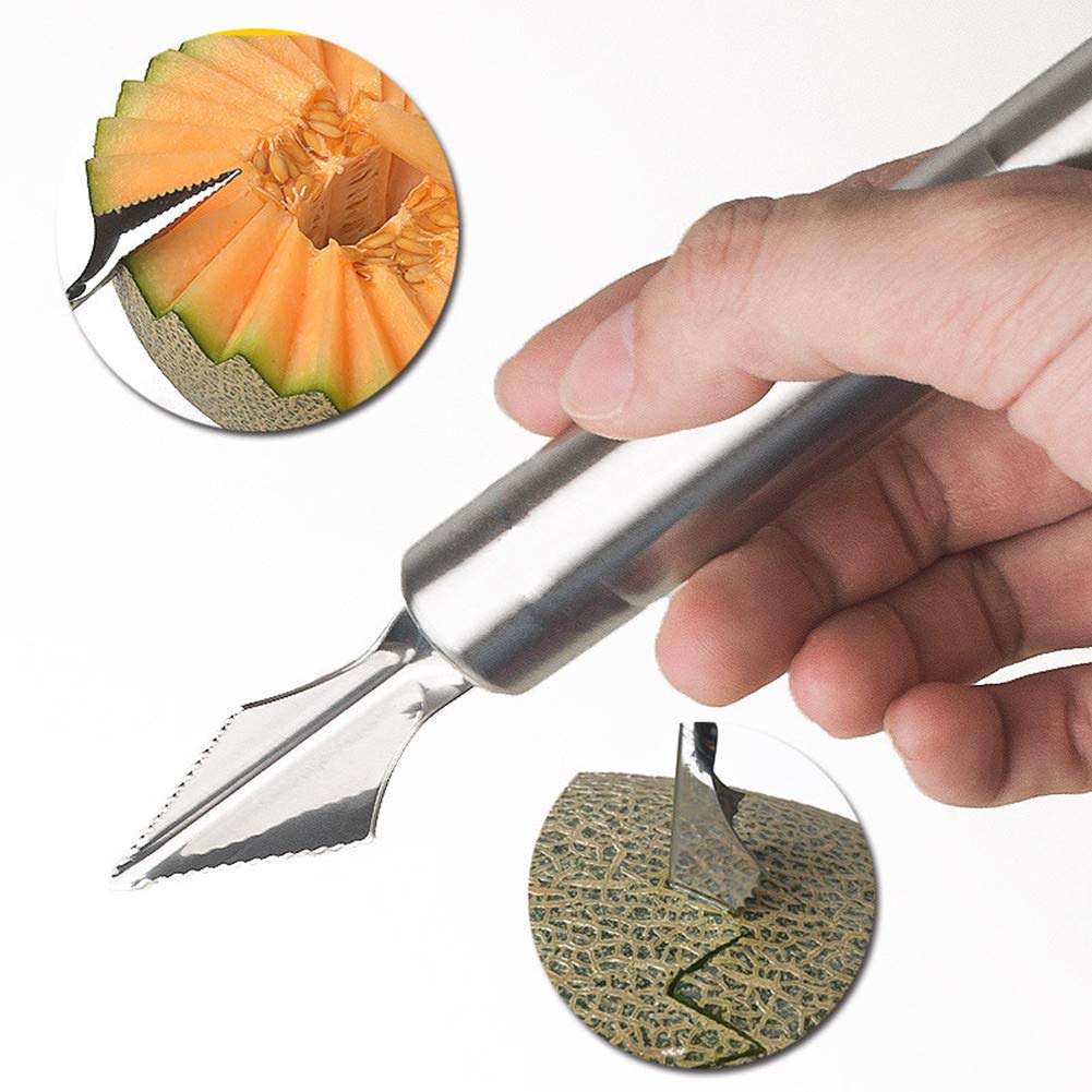 Premium Stainless Steel Melon Baller Scoop Set - Dual-Purpose Fruit Carving Knife & Ice Cream Scoop - Dishwasher Safe - Perfect for Fruit Platters, Cocktail Garnishes & Dessert Serving