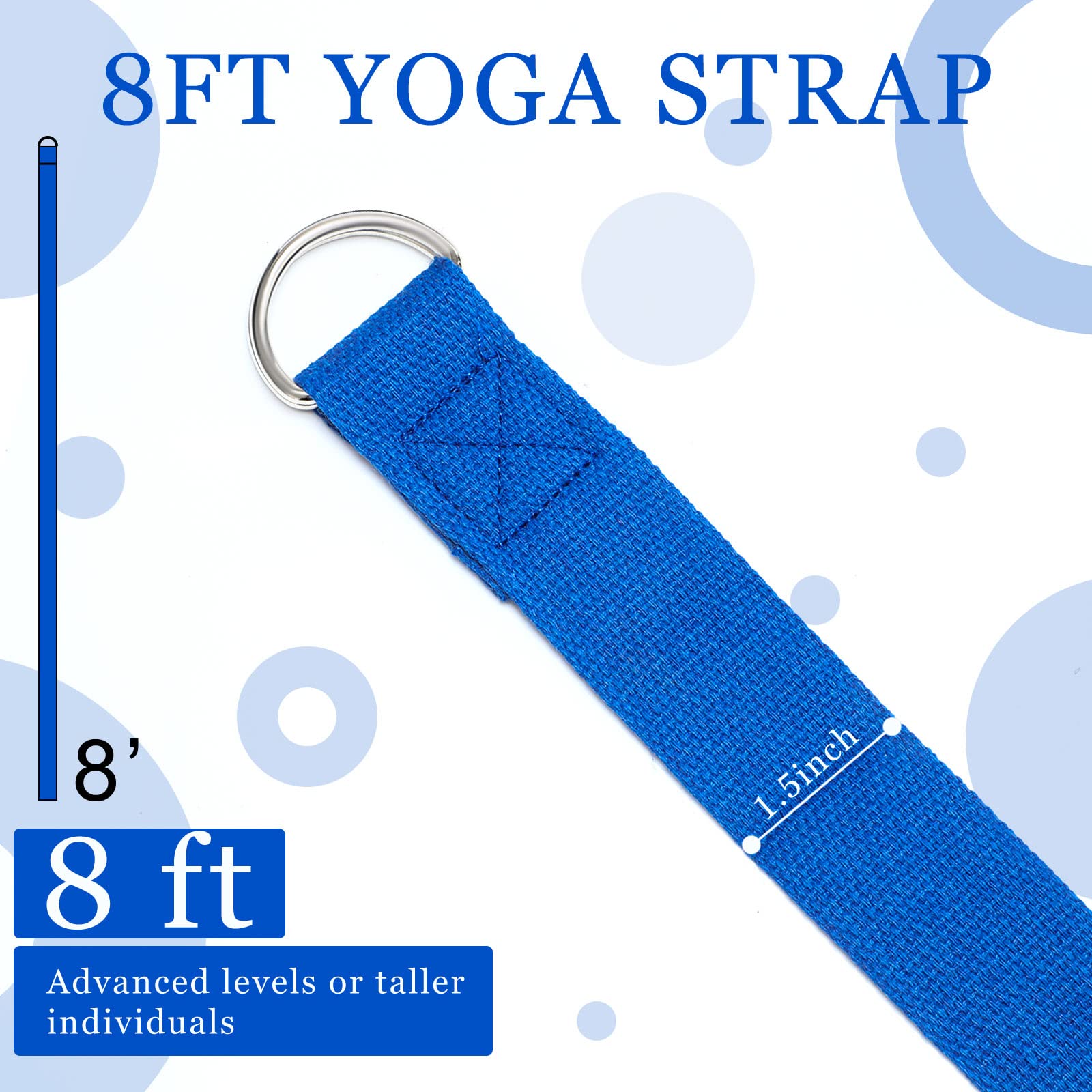 6-Pack 8 Ft Yoga Straps with Adjustable D-Ring Buckles - Stretching, Pilates, Gym Workouts, and Posture Improvement - Perfect for Home, Studio & Travel Fitness Accessories