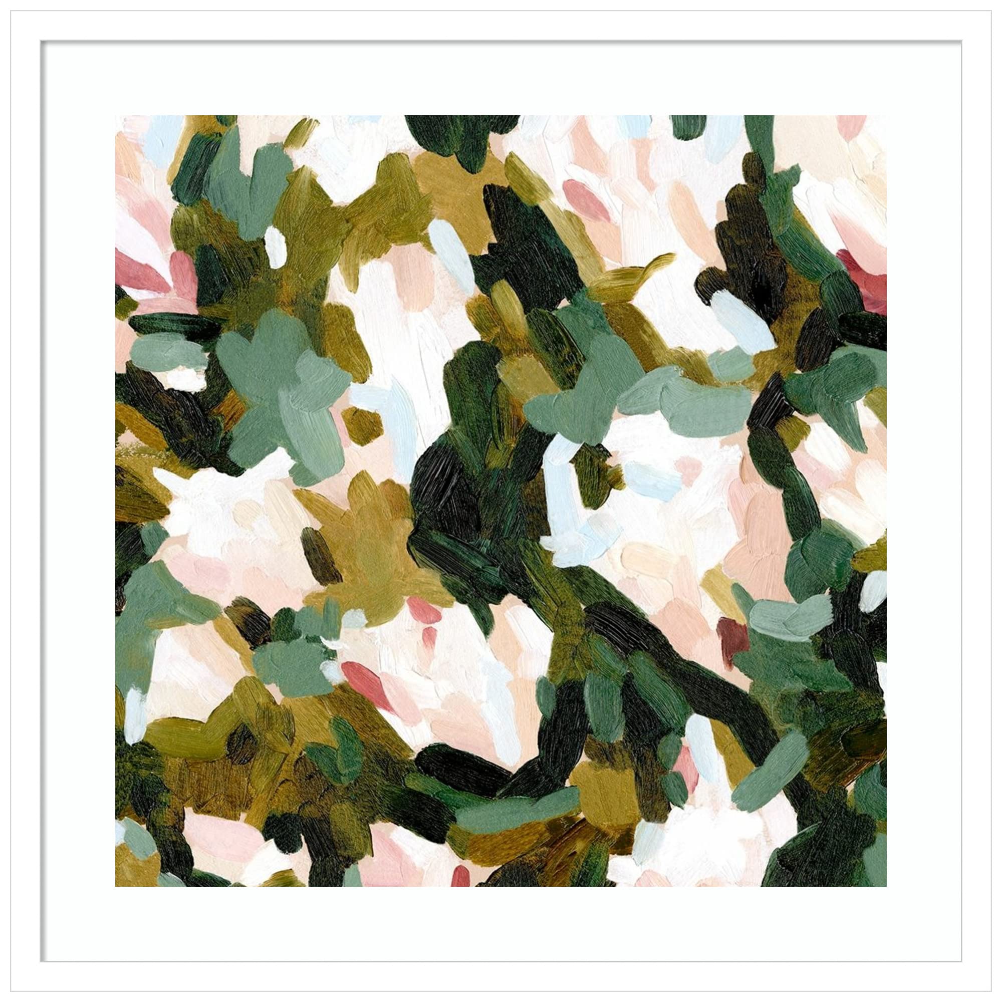 Emma Caroline Floral Frenzy II Framed Wall Art Print - 25x25 Inches, White Wood Frame - Home & Office Decor, Living Room, Bedroom, Dining Room Wall Art