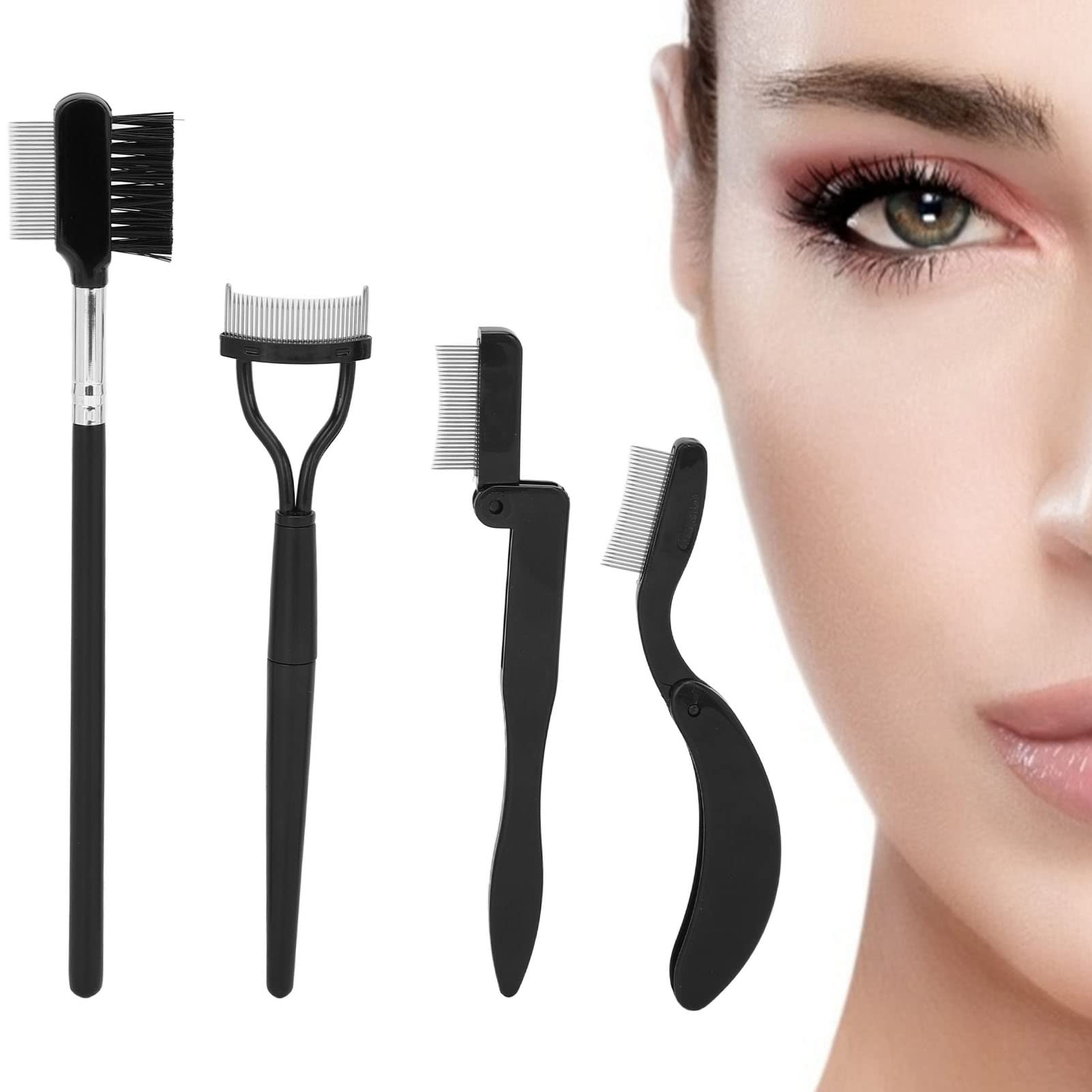 4pcs Eyebrow Brush & Comb Set - Portable Folding Eyelash Comb, Lash Separator & Grooming Brush for Perfect Eyebrow & Eyelash Styling | Makeup Tools for Women & Girls | Home, Travel & Professional Use