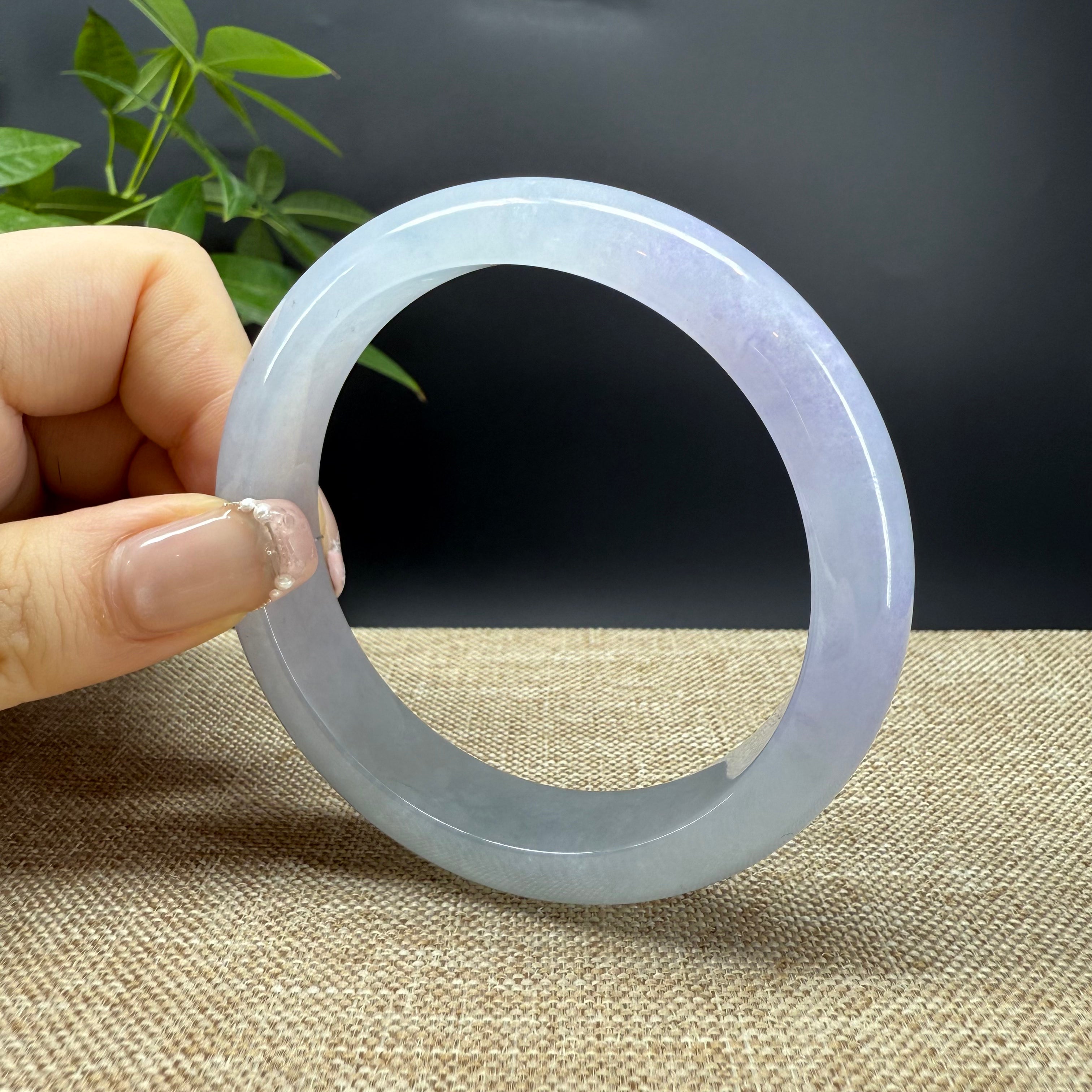 Authentic Burmese Icy Lavender Green Jadeite Bangle Bracelet 61mm - Elegant Handmade Jewelry for Women, Perfect for Weddings, Parties & Special Occasions