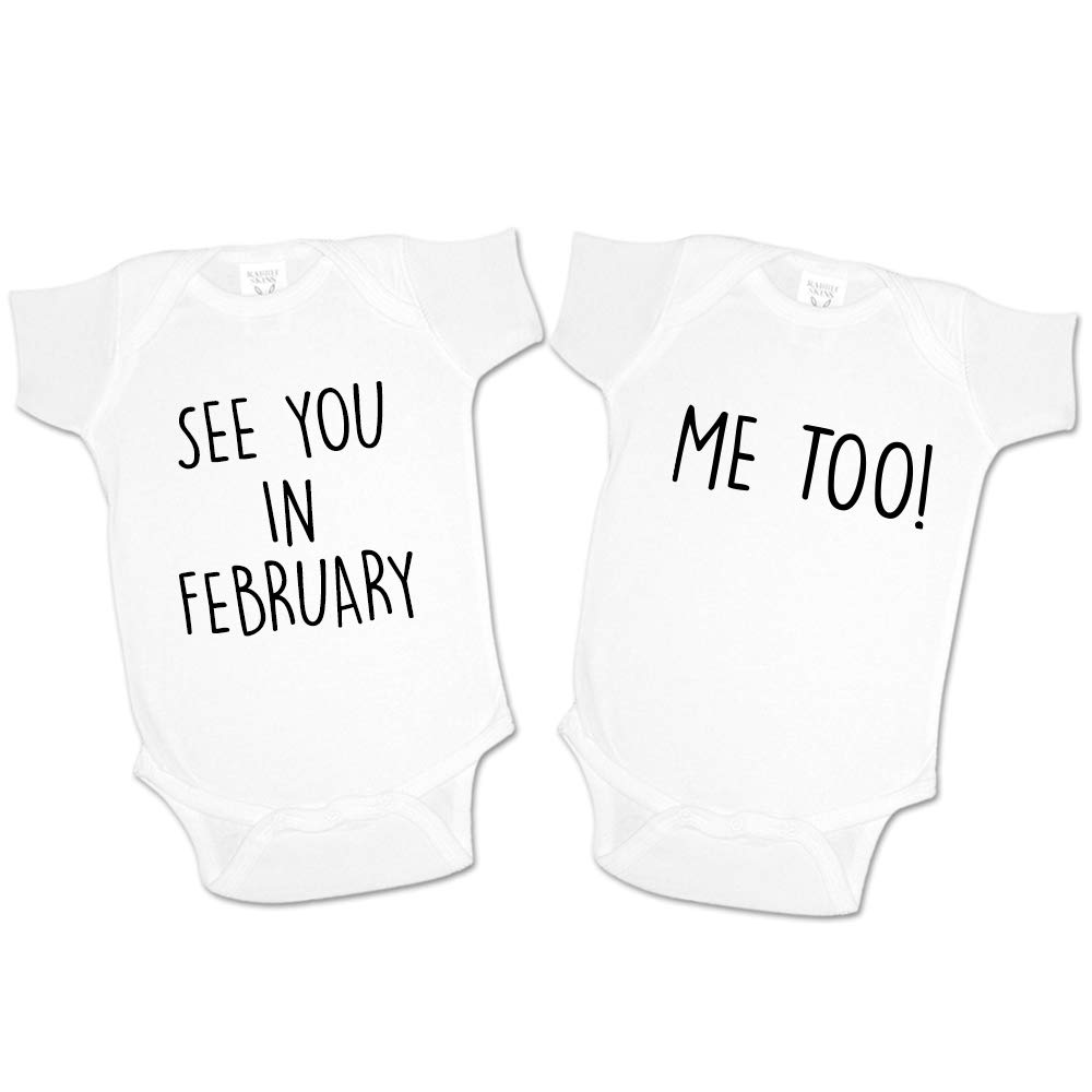 Twins Pregnancy Announcement Baby Bodysuits - 'See You in (Month) & Me Too' Outfits for Newborn Photo Shoots & Gender Reveal Parties