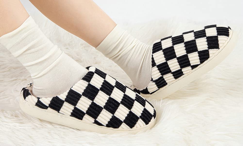 **Women's & Men's Plaid Memory Foam House Slippers - Soft Cozy Indoor/Outdoor Slides with Warm Checkered Design - Perfect for Home, Office & Relaxation**