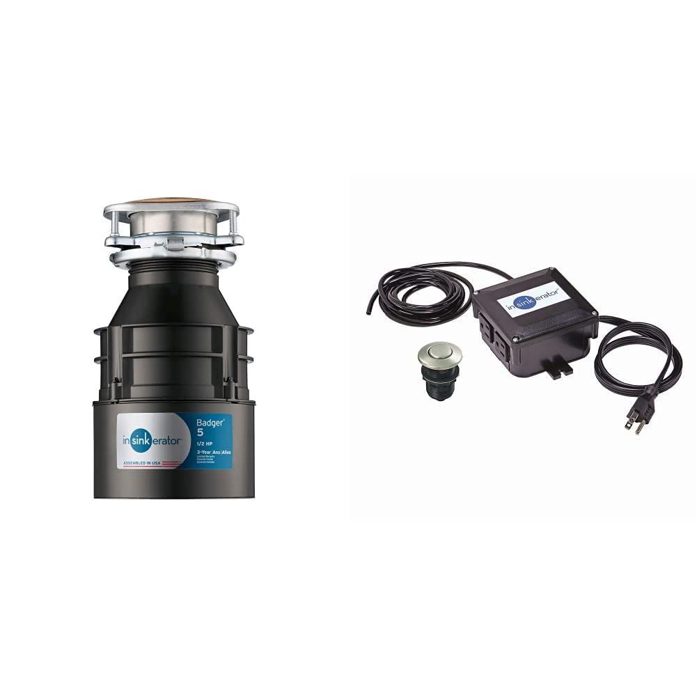 InSinkErator Badger 5 1/2 HP Continuous Feed Garbage Disposal with SinkTop Switch Bundle - Perfect for Kitchen Waste Disposal & Easy Sink Cleaning (Under Sink Installation)