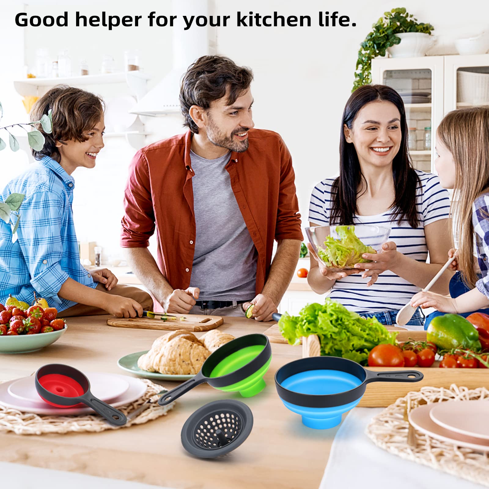 Dokpod Collapsible Silicone Kitchen Funnel with Strainer - Wide Mouth Canning & Bottle Filling Funnel with Filter - Perfect for Home Brewing, Oil Transfer, and DIY Projects