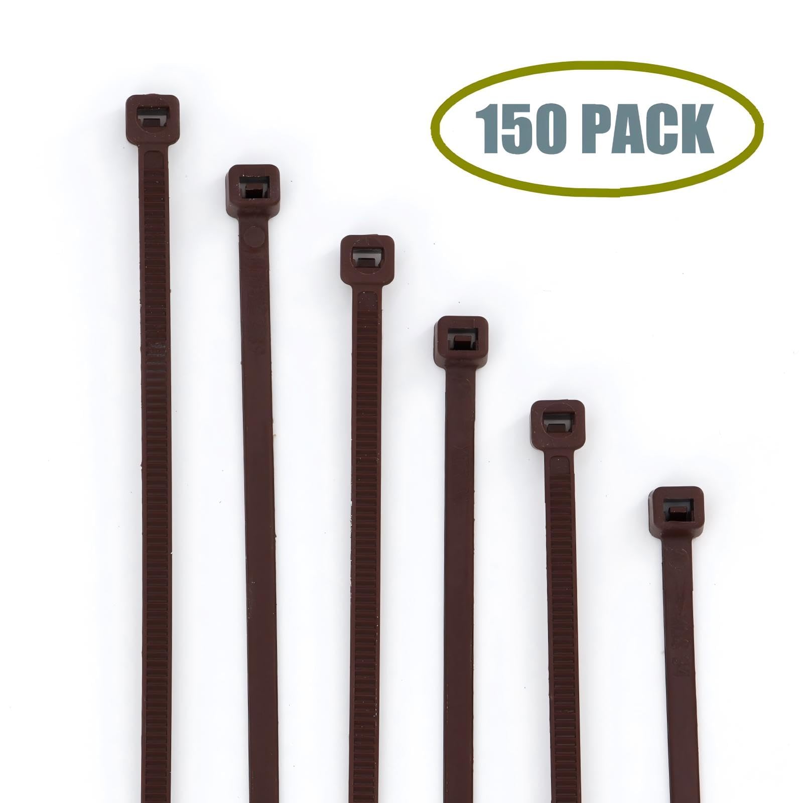 10 Inch Wide Heavy Duty Brown Wooden Zip Ties - 150 Pack Durable Cable Ties for Outdoor, Garden, Office & Kitchen Organization (Perfect for Bundling Wires, Securing Plants & Home Improvement Projects)