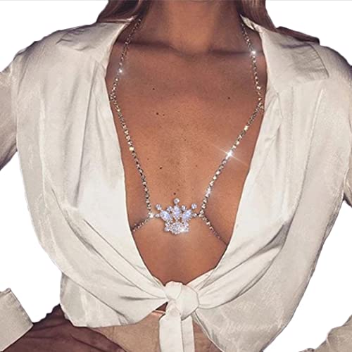 Silver Crystal Rhinestone Body Chain Bra - Sparkly Chest Jewelry for Women & Girls | Bikini, Rave, Party & Club Accessories | Perfect for Festivals, Beach Wear & Nightlife Outfits