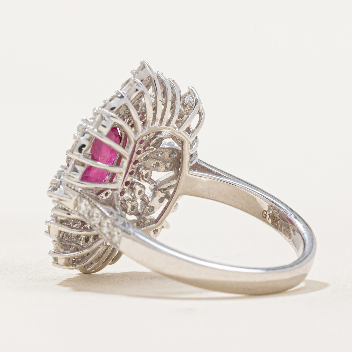 Natural Unheated Burma Ruby & Diamond Cocktail Ring - 1.82ctw (0.90ct Ruby) - Size 6.5 - Elegant Jewelry for Parties, Weddings & Special Occasions