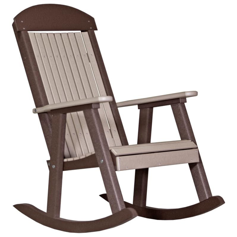 Poly Lumber Porch Rocker Chair - Weatherwood & Chestnut Brown - Outdoor Patio Furniture - Durable All-Weather Rocking Chair for Deck, Garden & Front Porch Relaxation