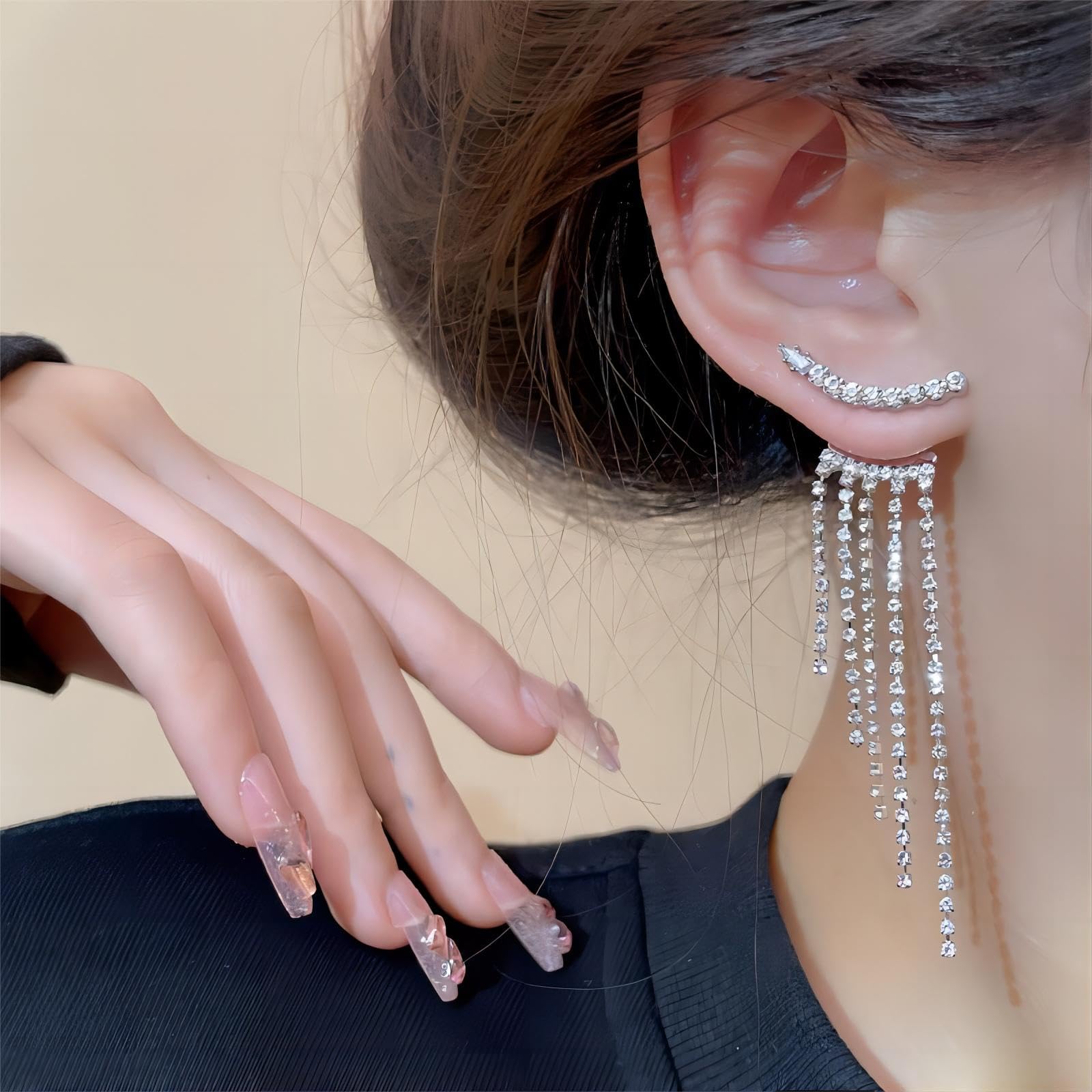 Sparkling Silver Rhinestone Tassel Earrings for Women - Elegant Long Crystal Chain Dangle Earrings for Wedding, Prom, Party & Special Occasions | Perfect Evening Jewelry Gift for Her