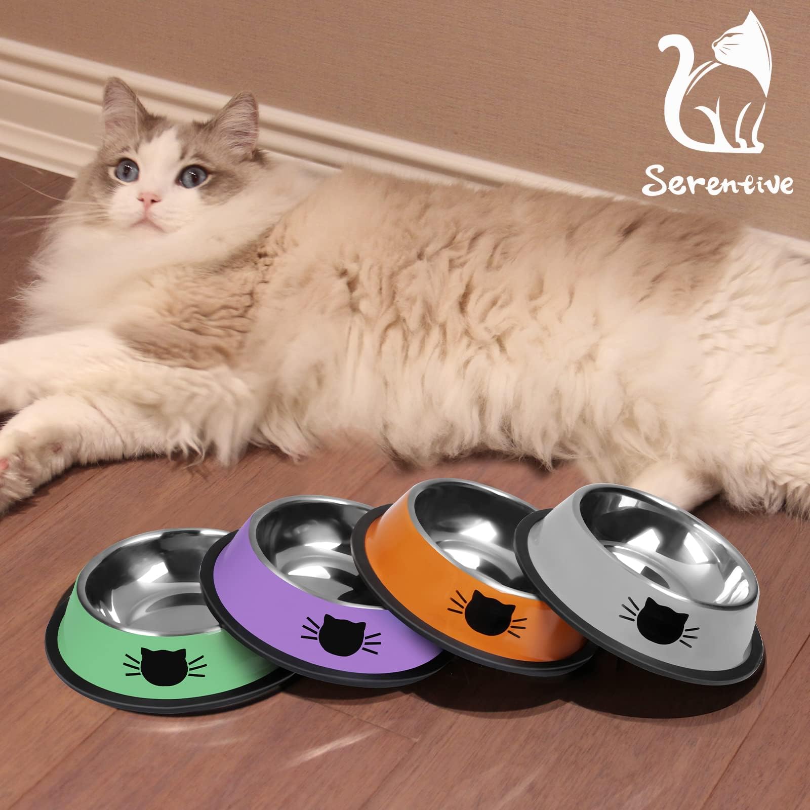 Non-Slip Stainless Steel Cat Bowls - 2 Pack, 7oz, Unbreakable & Easy Clean for Feeding Pets at Home