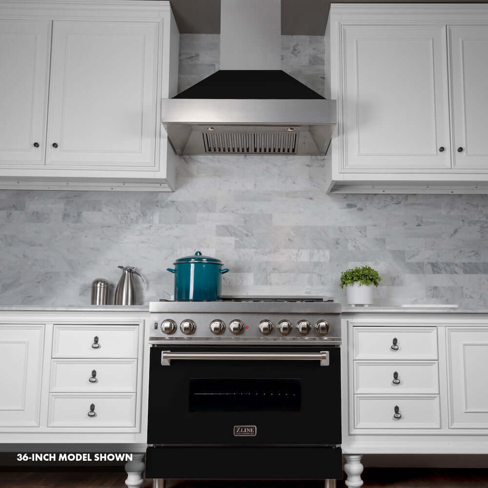ZLINE 30 Inch 4.0 cu ft Dual Fuel Range - 4 Burner Gas Cooktop & Electric Convection Oven - Satin Stainless Steel with Black Matte Door (RAS BLM 30) - Perfect for Modern Kitchens & Professional Cooking