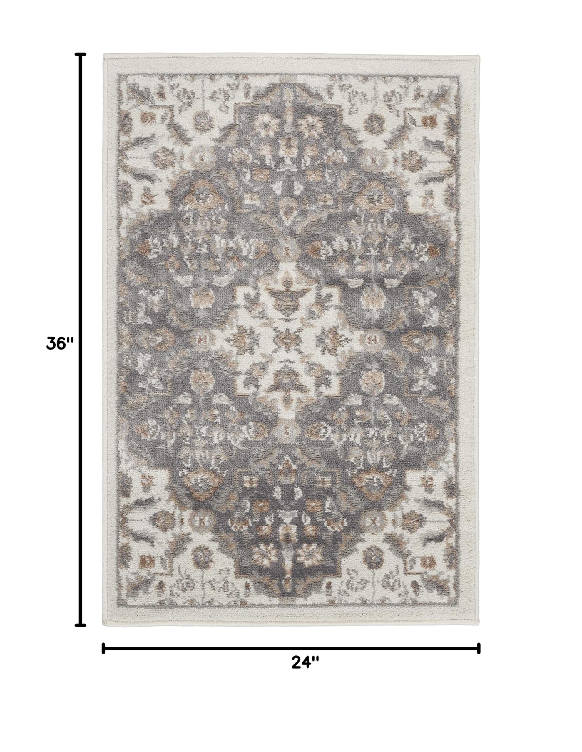 Nourison Elation Floral Ivory Grey 2' x 3' Non-Shedding Area Rug - Easy to Clean, Soft & Durable - Perfect for Bedroom, Living Room, Dining Room & Kitchen Decor (2x3)
