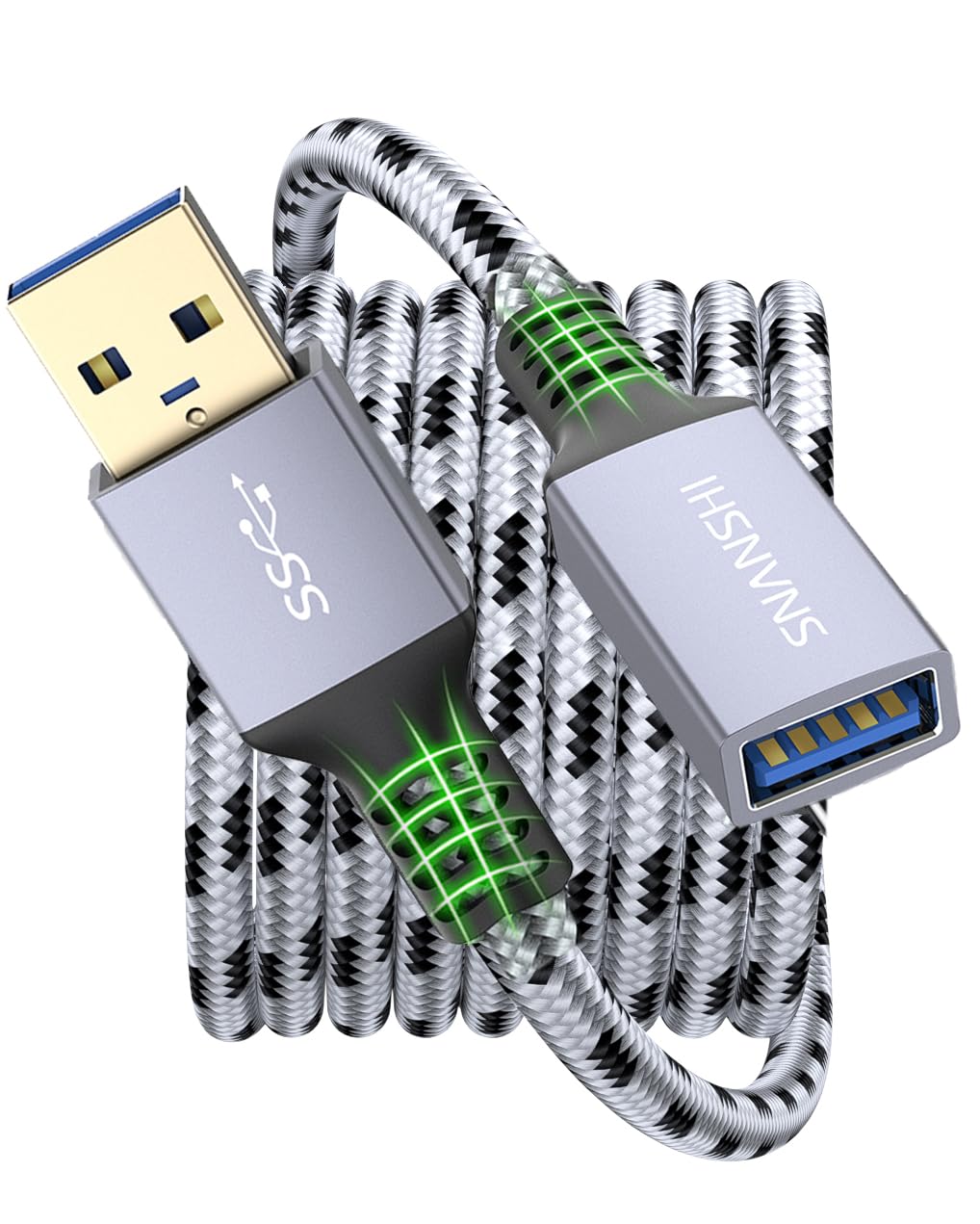 SNANSHI 25ft USB 3.0 Extension Cable - Nylon Braided High Speed USB Extender for Webcam, Printer, Keyboard, Mouse, Flash Drive - Durable Long USB Cable for Home Office & Gaming Setup