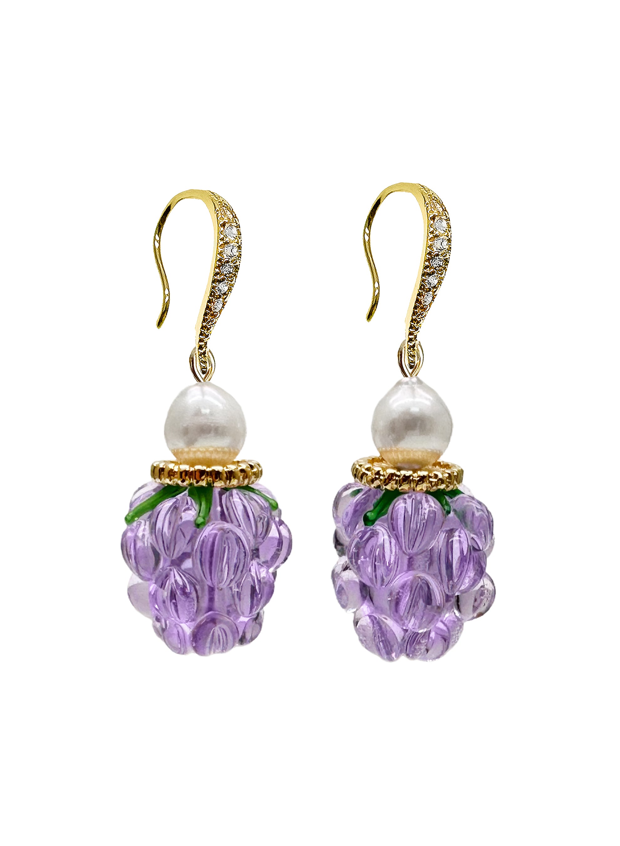 Elegant Purple Glass Raspberry & Freshwater Pearl Earrings LE015 - Perfect for Weddings, Parties & Special Occasions