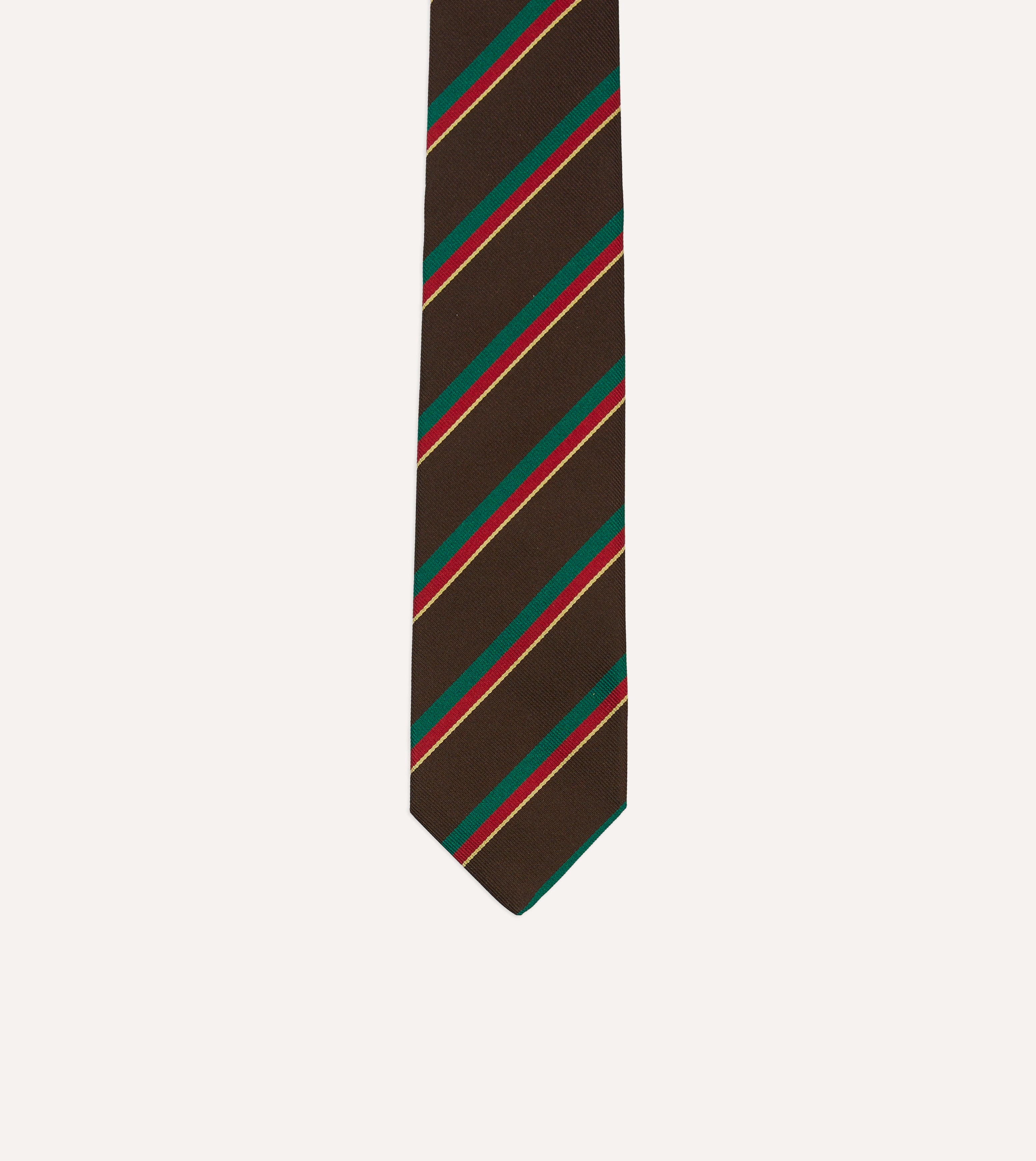 Brown, Green, Red & Yellow Multi-Stripe Repp Silk Tipped Necktie - Premium Men's Formal Tie for Business, Weddings & Special Occasions