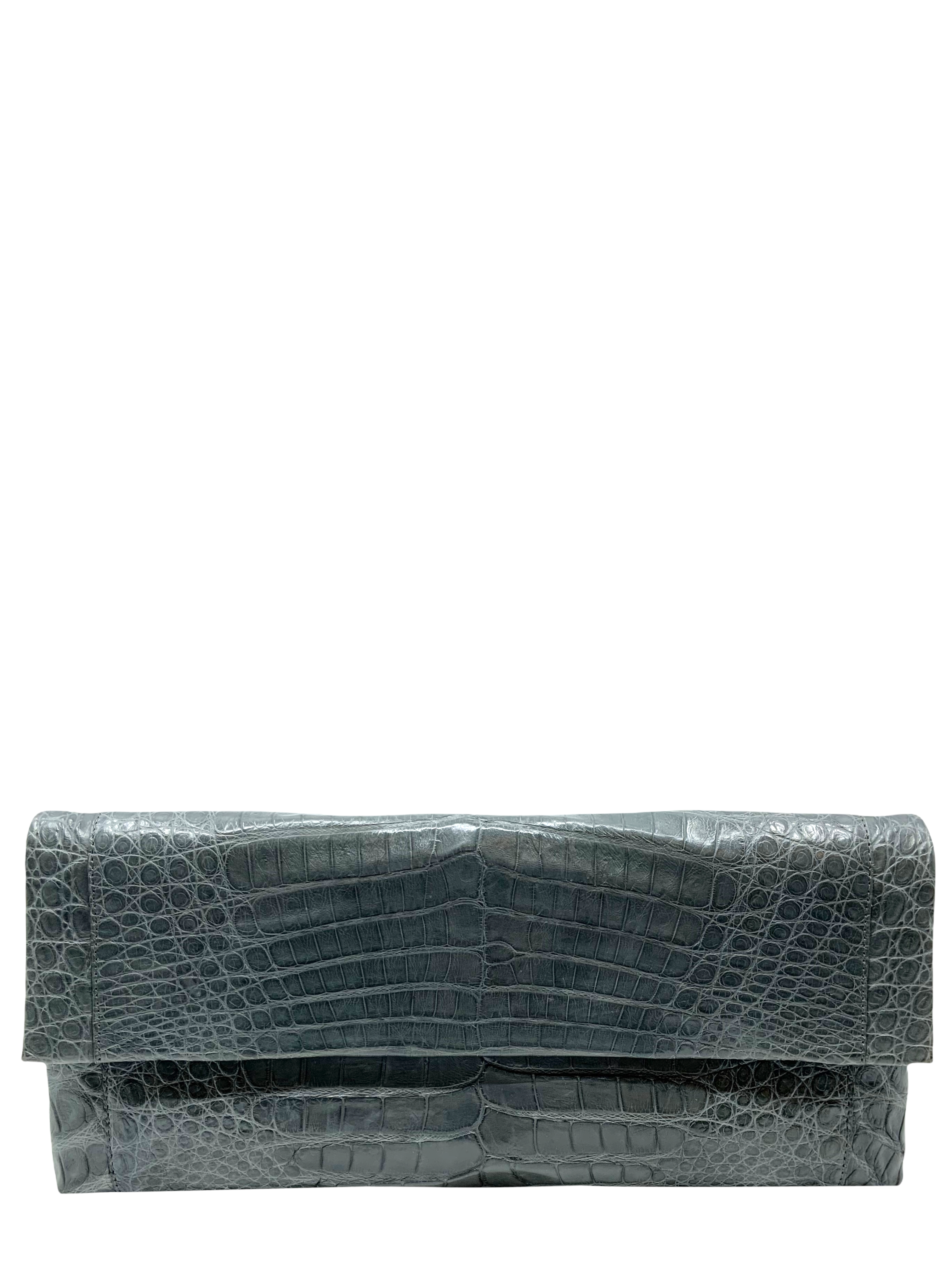 Nancy Gonzalez Gotham Crocodile Leather Flap Clutch Bag - Luxury Women's Evening Clutch for Parties, Weddings & Special Events