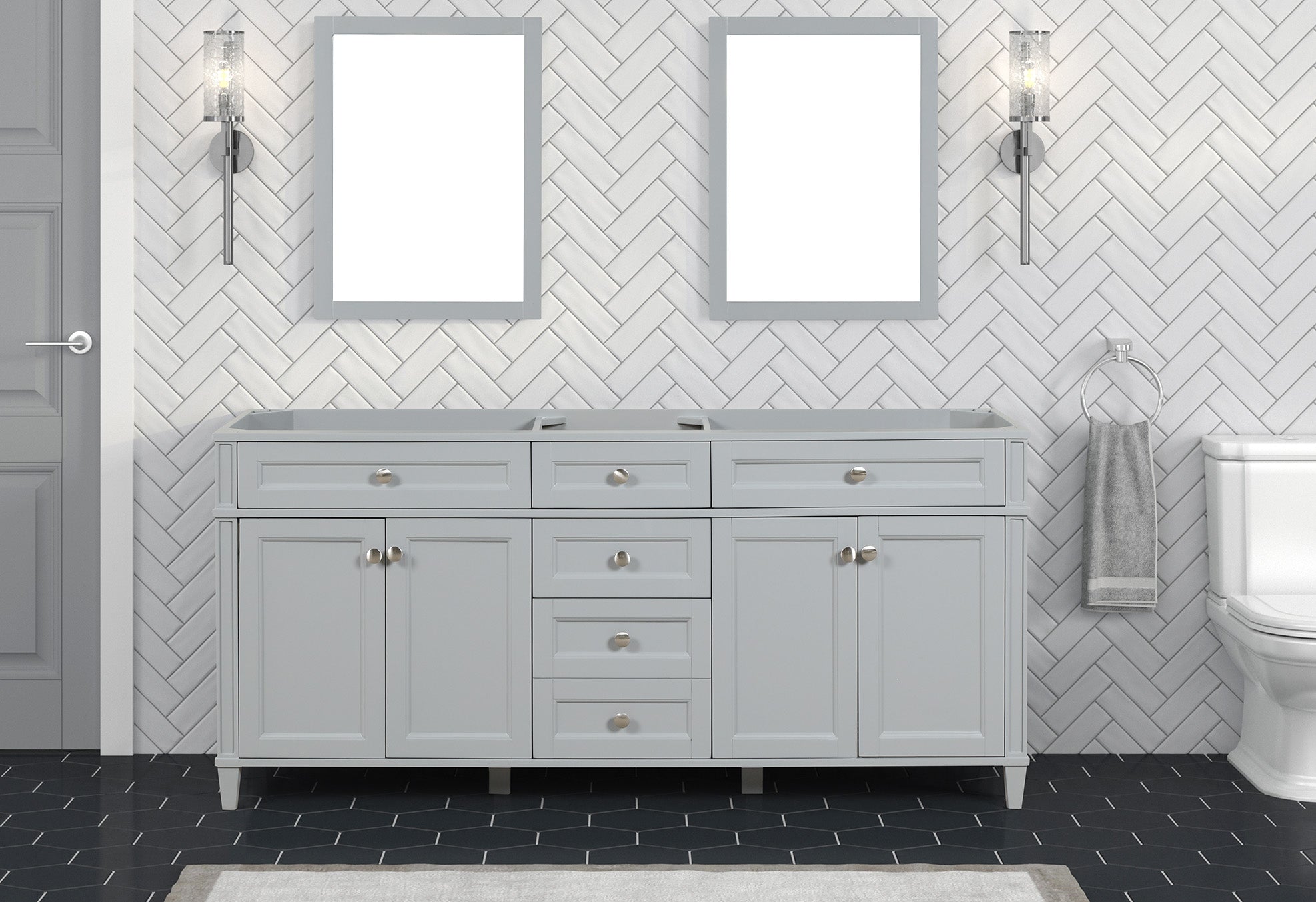 Kensington 71.5 Inch Solid Wood Bathroom Vanity Cabinet in Metal Gray - Modern Storage Solution for Bathroom Remodeling & Home Decor