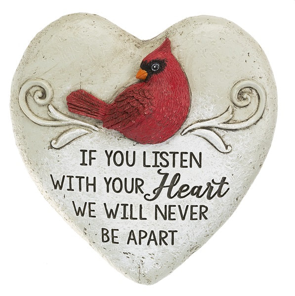 Cardinal Memorial Stone Heart - Engraved Keepsake for Loved Ones | Perfect for Graveside, Garden, or Home Memorial Decor