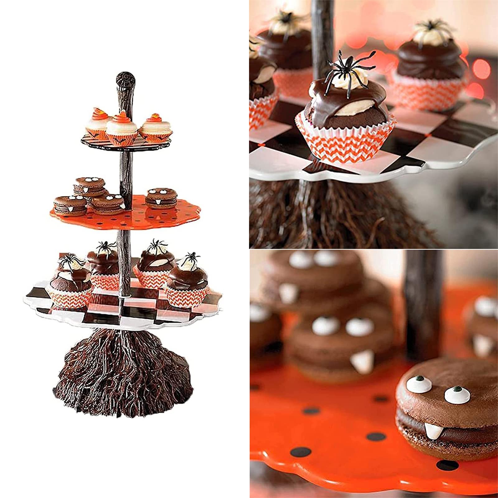 4-Piece Halloween Fruit Bowl Set - Creative 3-Tier Snack Basket & Pumpkin Platter for Holiday Party Decor, Dessert Cake Stand - Perfect for Halloween Parties, Thanksgiving Buffets & Christmas Dessert Displays