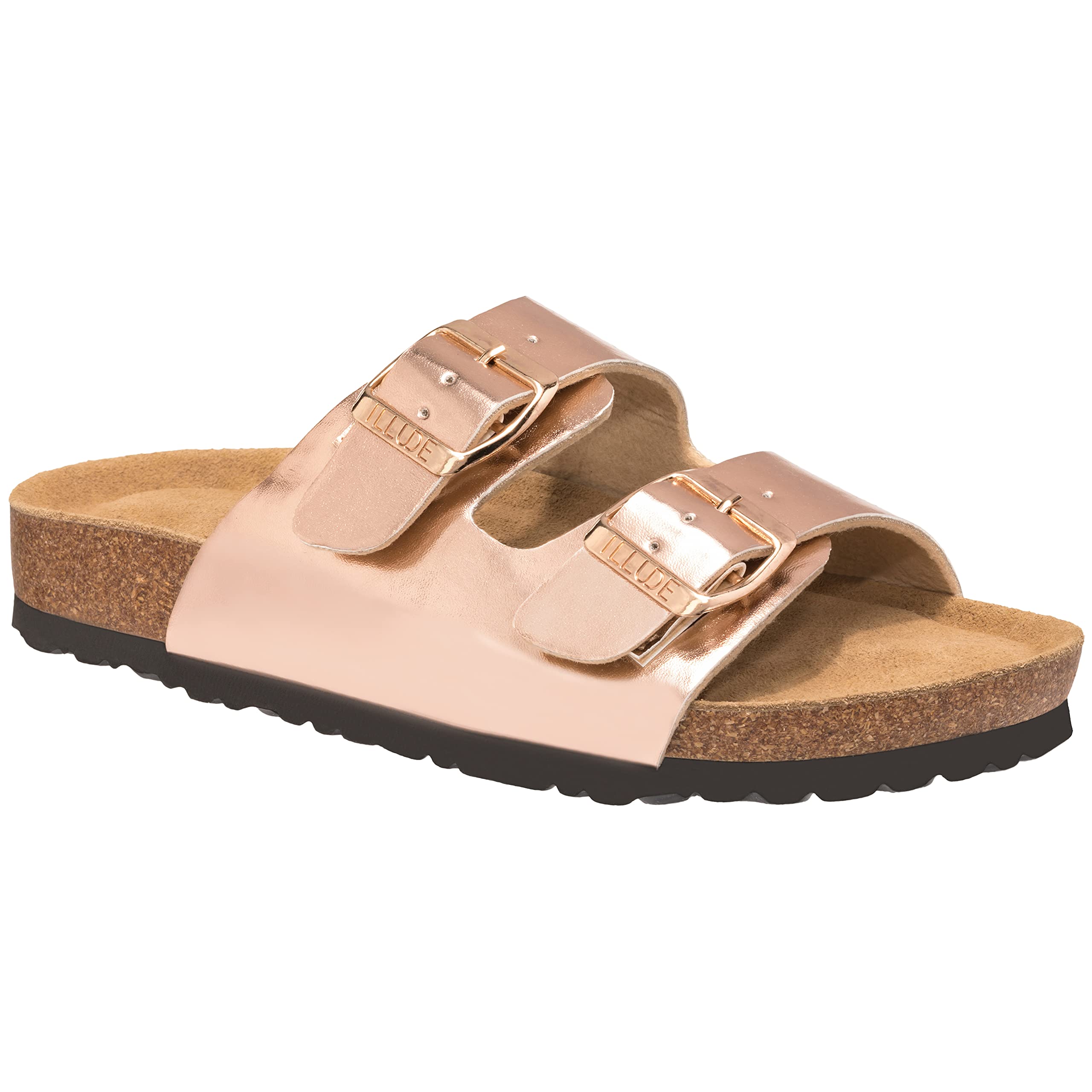 ILLUDE Women's Cork Footbed Sandals with Adjustable Buckles - Slip On Platform Slides for Summer, Beach, and Casual Wear - Comfortable Walking Sandals for Women